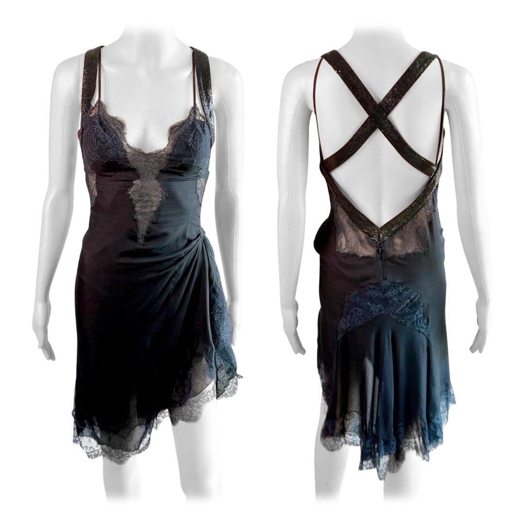Gianni Versace F/S 2003 Laufsteg Transparentes Oroton Metallgeflecht-Kleid aus Spitze mit Metallgeflechtverzierung im Angebot