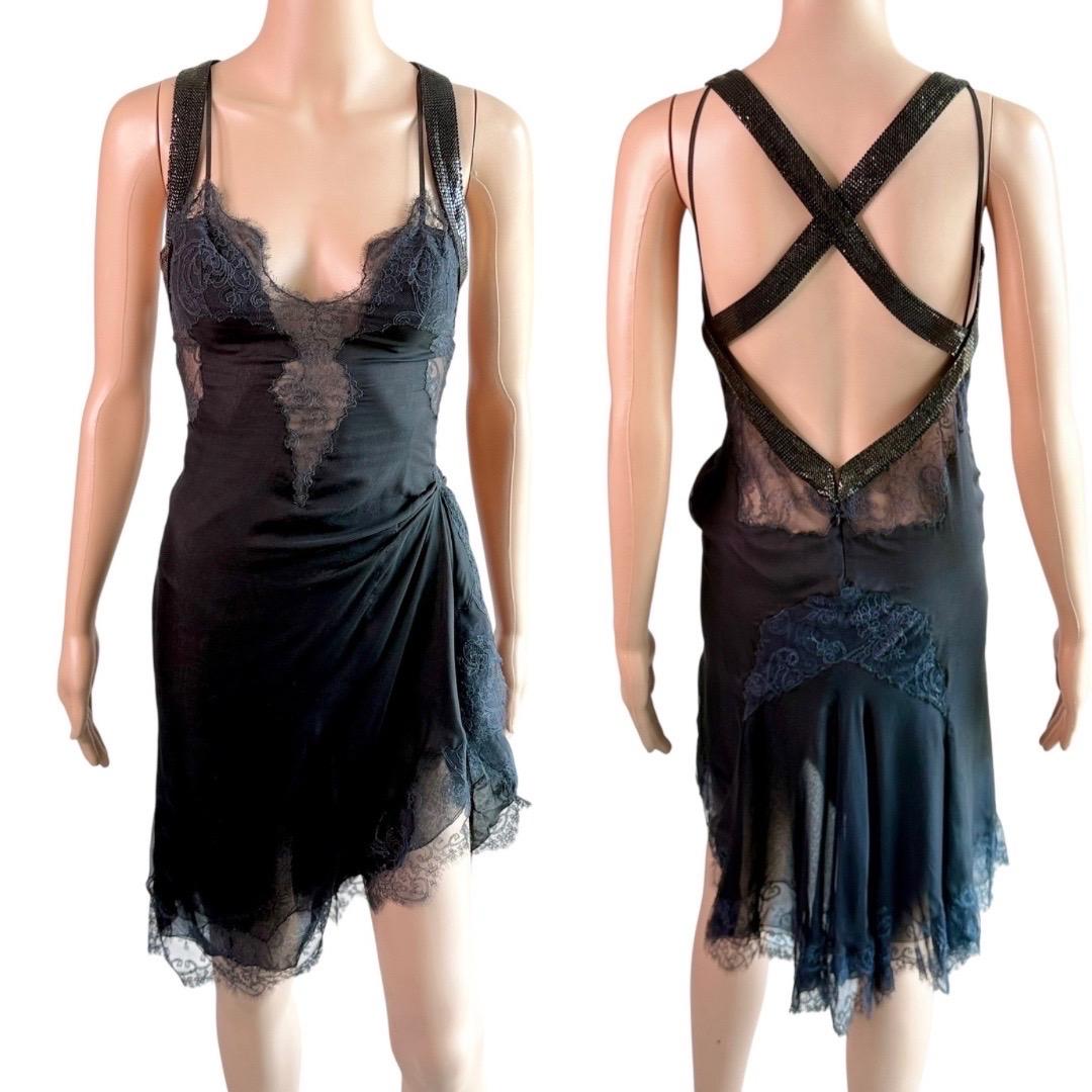 Gianni Versace F/S 2003 Laufsteg Transparentes Oroton Metallgeflecht-Kleid aus Spitze mit Metallgeflechtverzierung