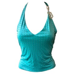Gianni Versace F/S 2003 Laufsteg Ungetragenes, verschönertes, rückenfreies, blaues, trägerloses Top
