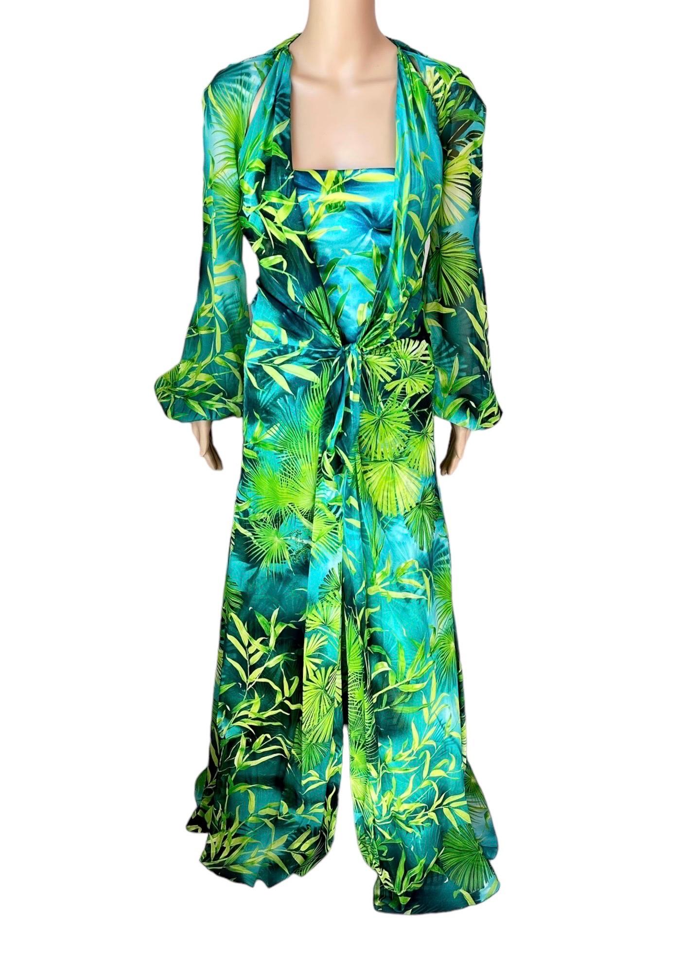 Versace S/S 2020 Plunging Jungle Print Bodysuit & Evening Dress Gown Set 6