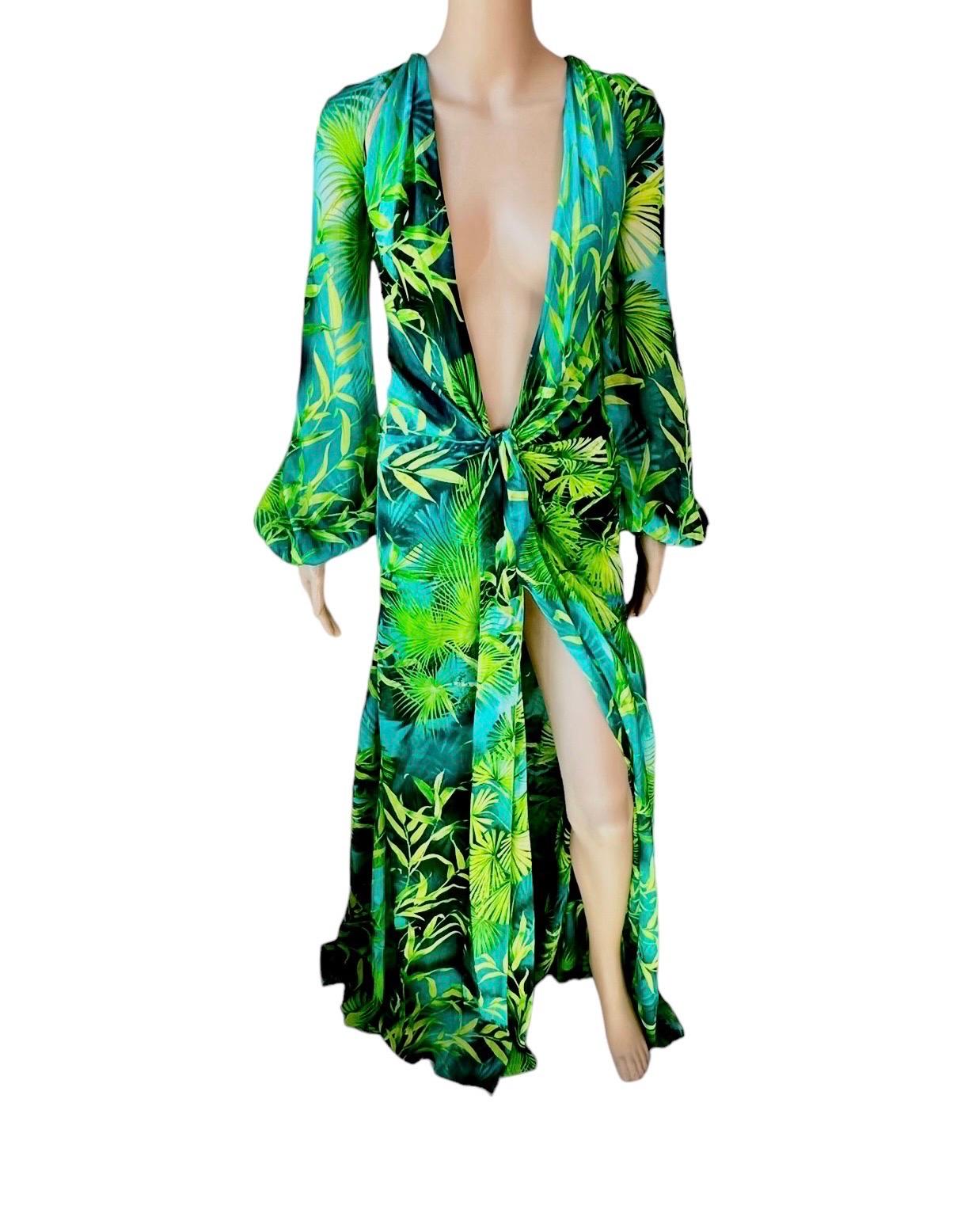 Women's or Men's Versace S/S 2020 Plunging Jungle Print Bodysuit & Evening Dress Gown Set