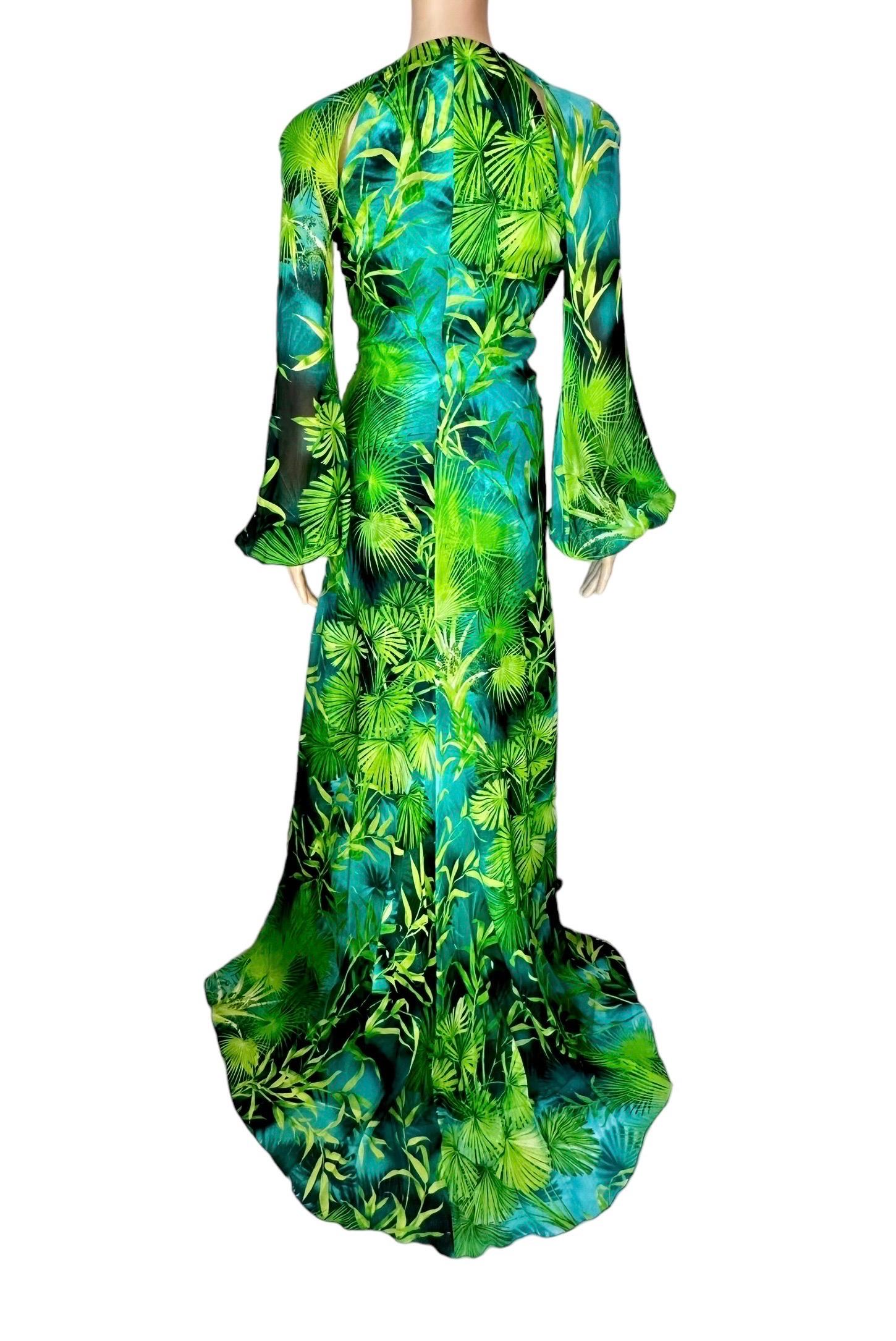 Versace S/S 2020 Plunging Jungle Print Bodysuit & Evening Dress Gown Set 1
