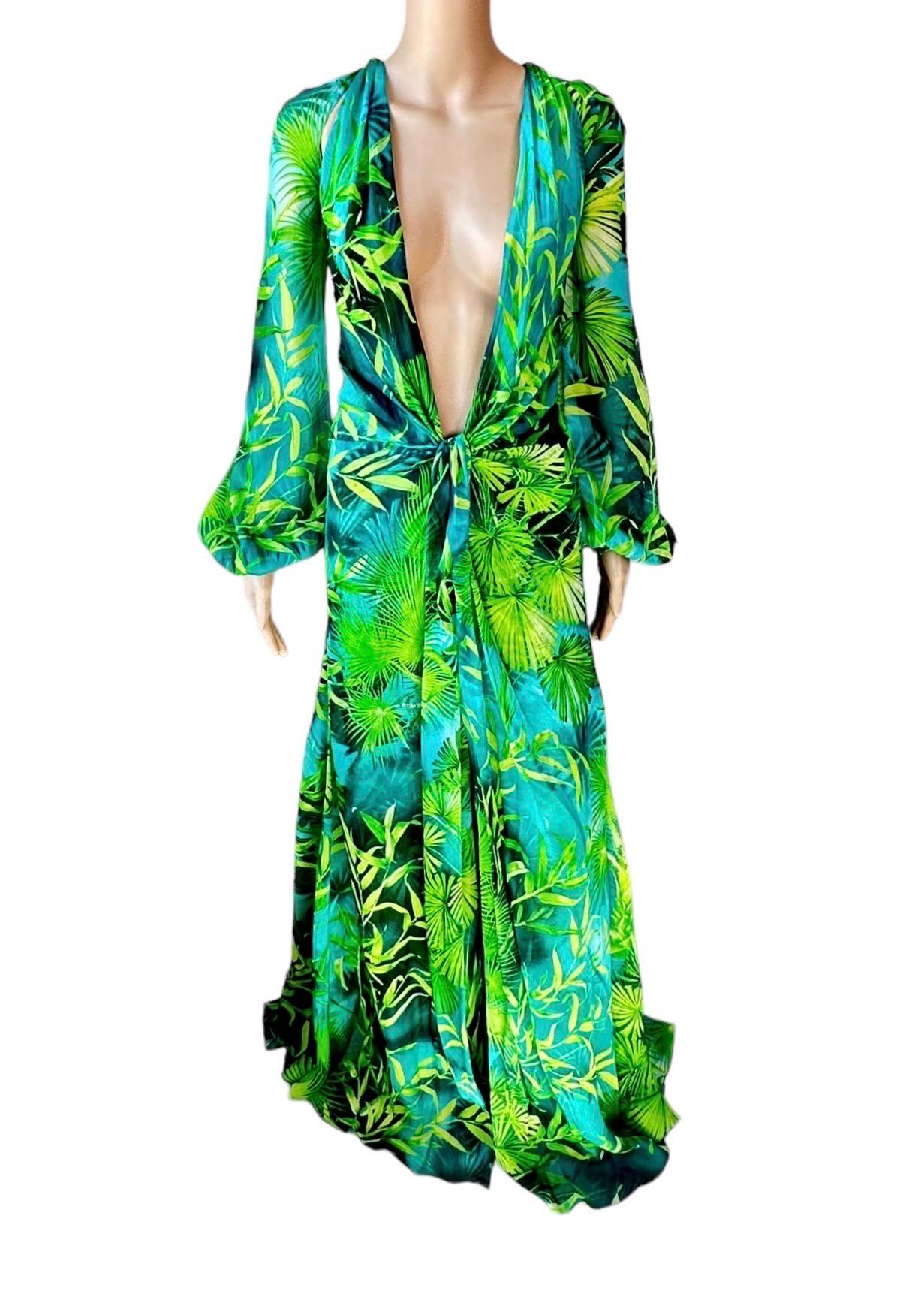 Versace S/S 2020 Plunging Jungle Print Bodysuit & Evening Dress Gown Set 2