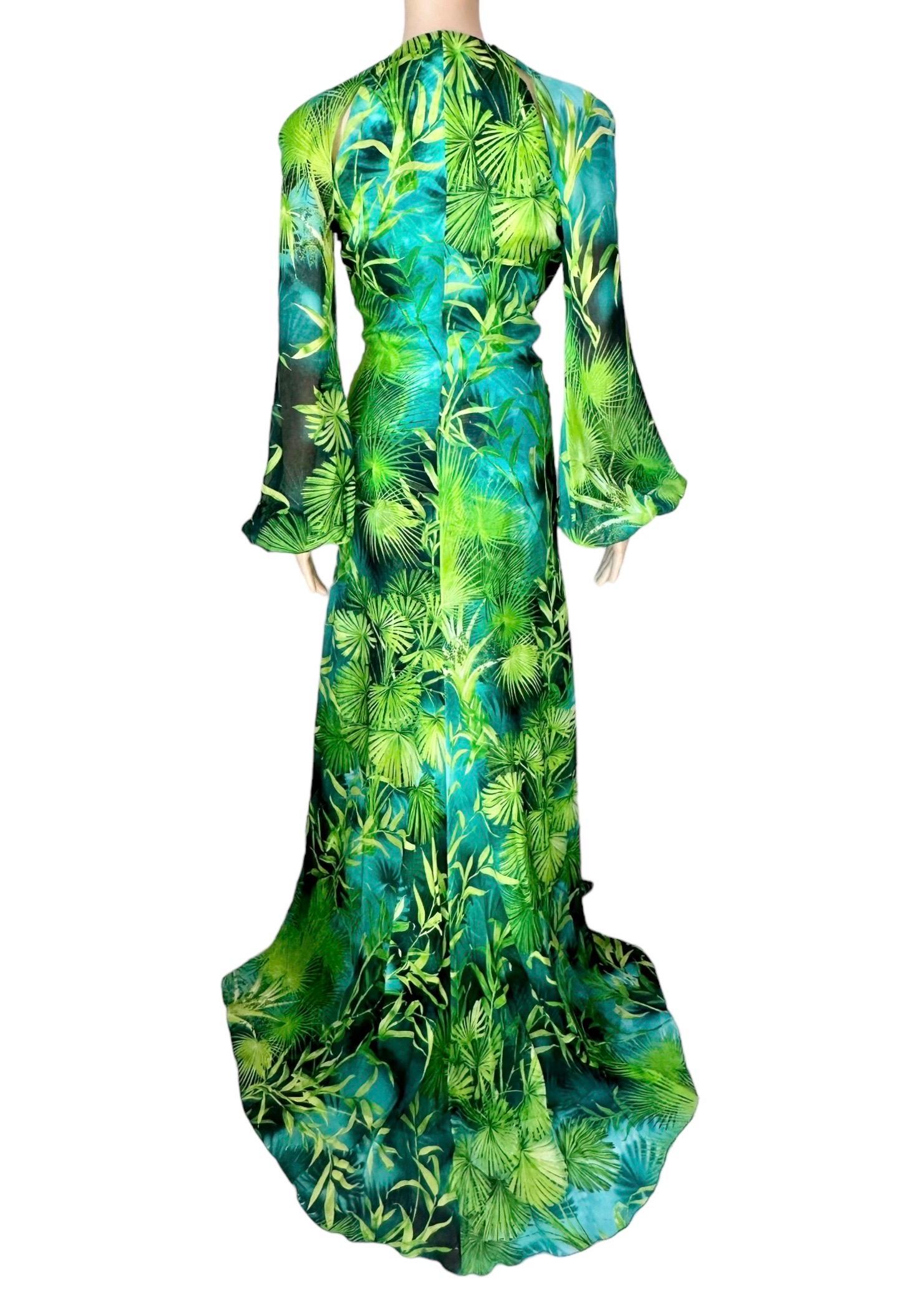 Versace S/S 2020 Plunging Jungle Print Bodysuit & Evening Dress Gown Set 4