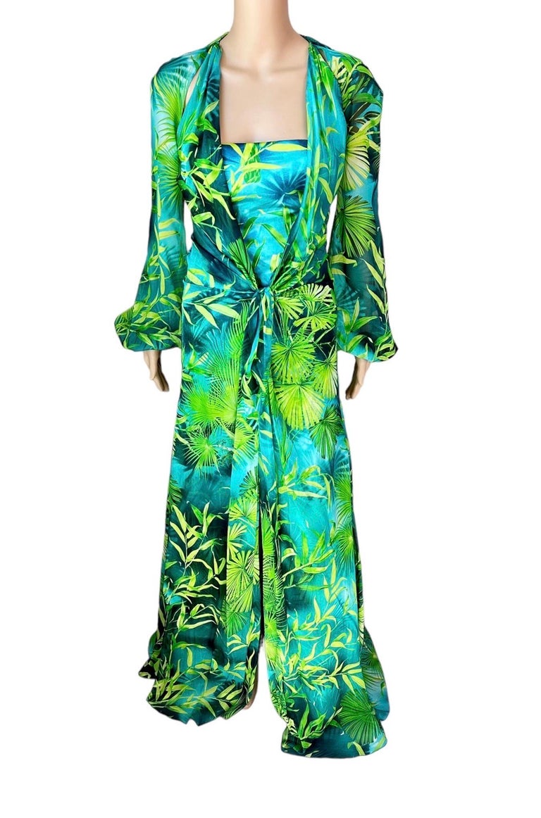 Versace S/S 2020 Plunging Jungle Print Bodysuit and Evening Dress Gown Set  For Sale at 1stDibs