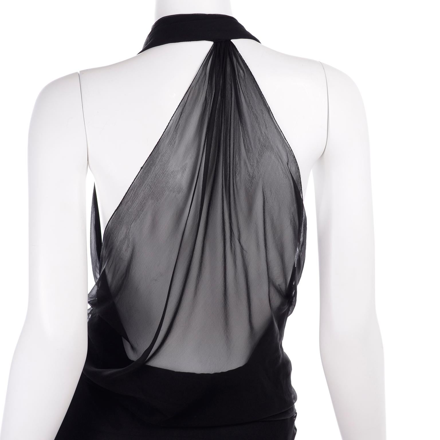 Gianni Versace Vintage Sheer Black Silk Chiffon Low Evening Dress w High Slit 6