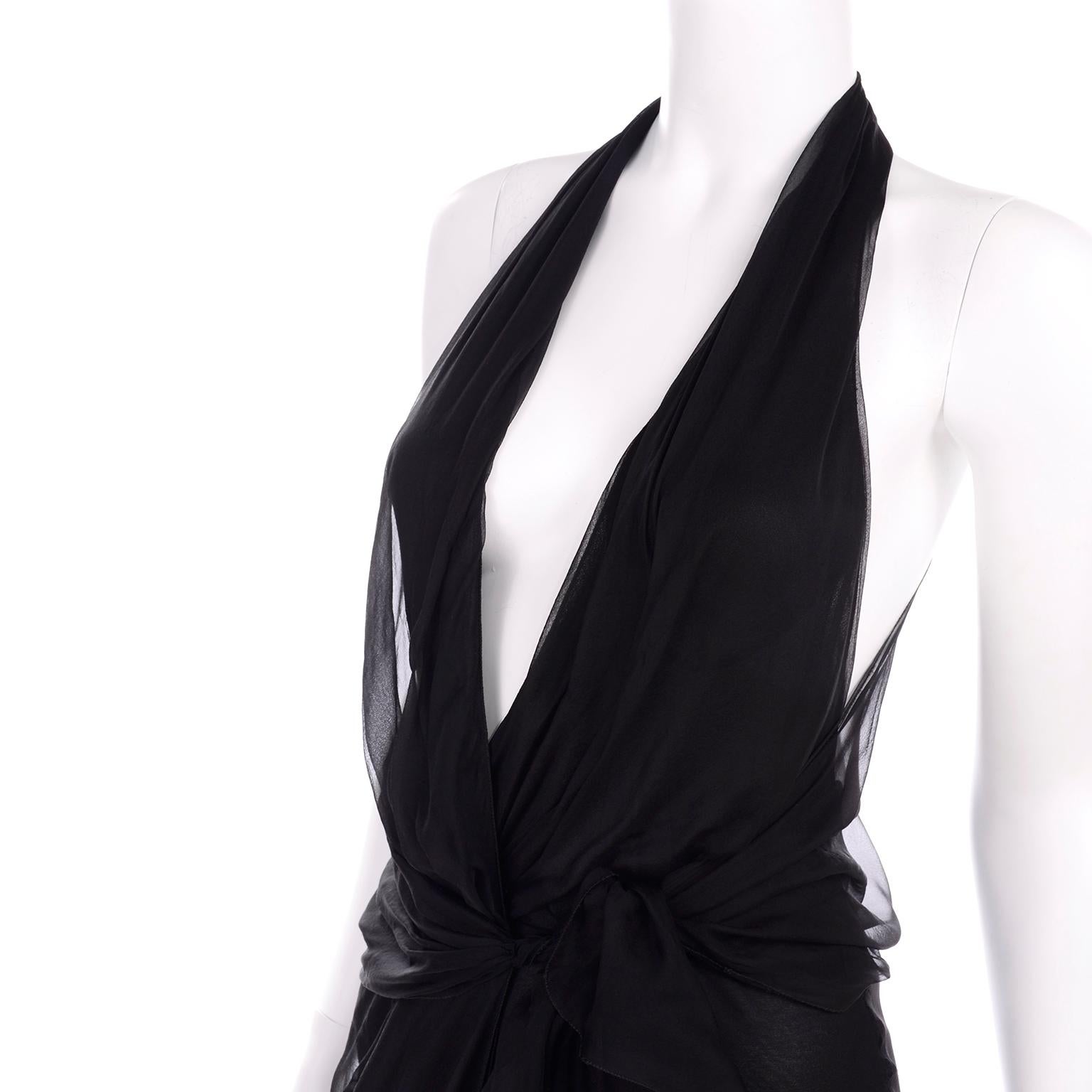 Gianni Versace Vintage Sheer Black Silk Chiffon Low Evening Dress w High Slit 7