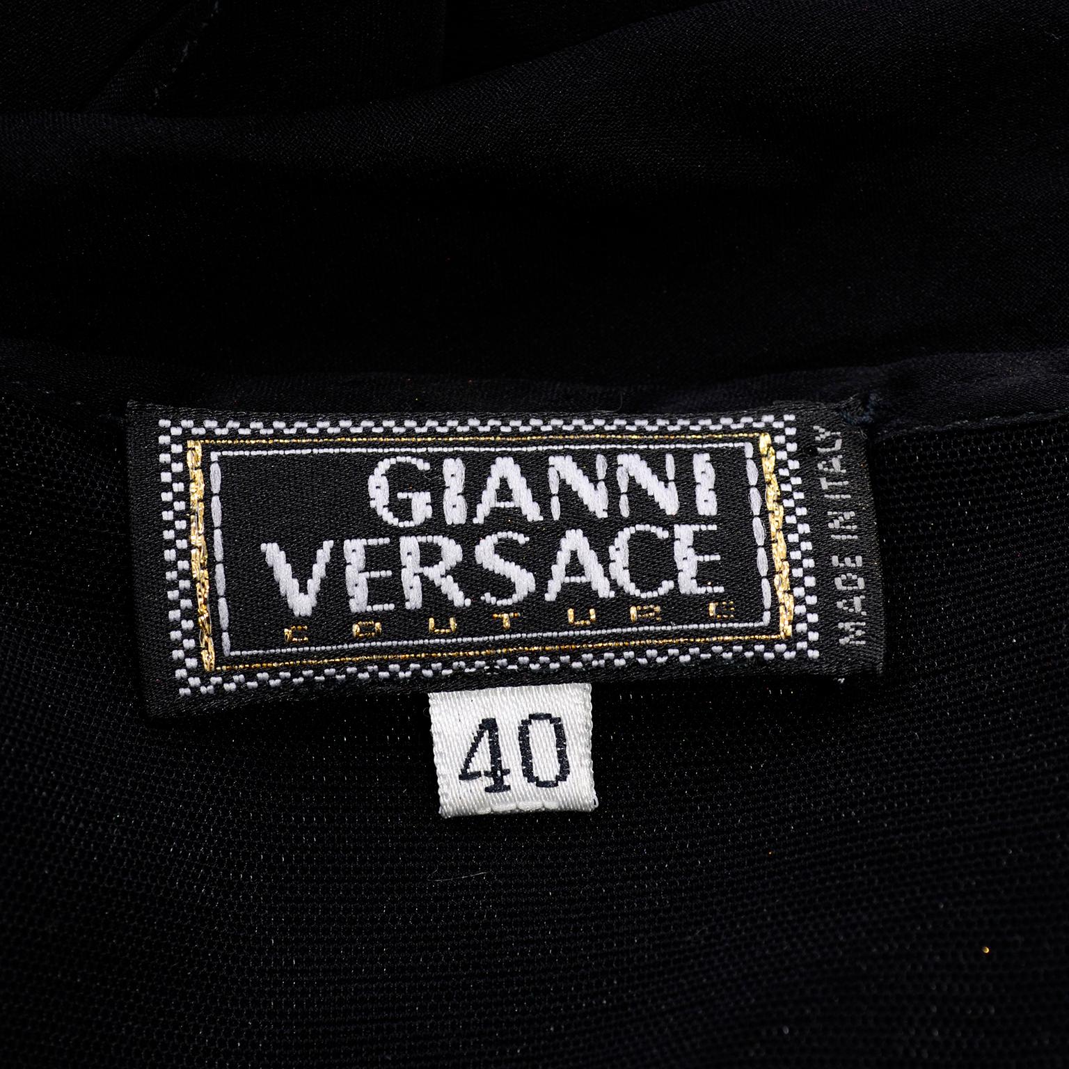 Gianni Versace Vintage Sheer Black Silk Chiffon Low Evening Dress w High Slit 11