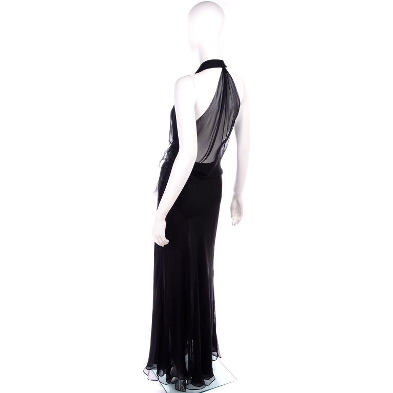 Gianni Versace Vintage Sheer Black Silk Chiffon Low Evening Dress w ...