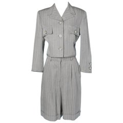 Retro Gianni Versace short suit in grey wool and ecru stripes Gianni Versace