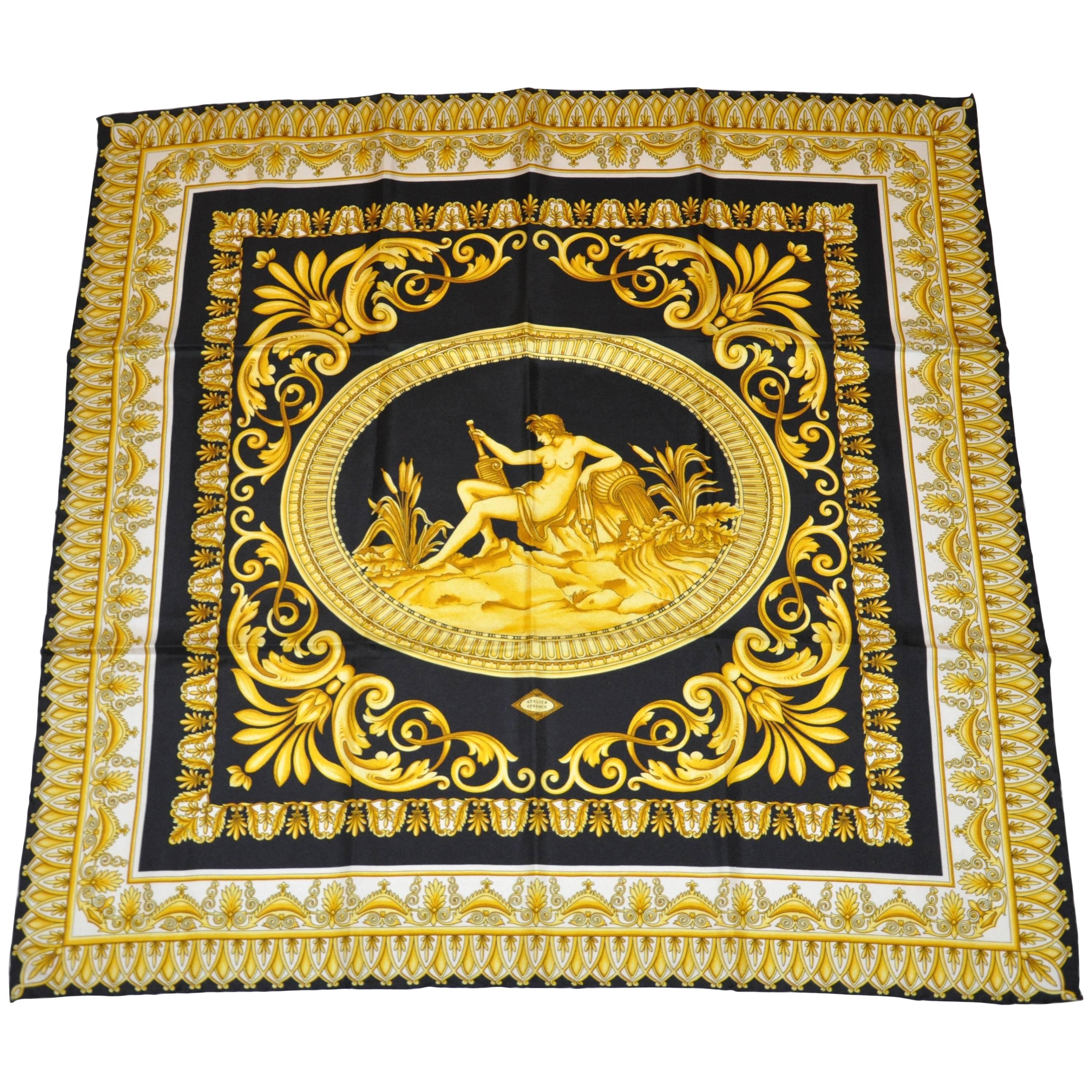 Gianni Versace Firma "Casa de Versace" Sombras de Oro y Negro Jacquard de Seda
