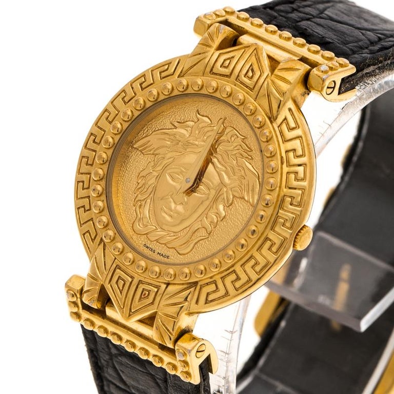 Gianni Versace Signature Medusa Gold Plated Leather Women's Wristwatch 30MM  For Sale at 1stDibs