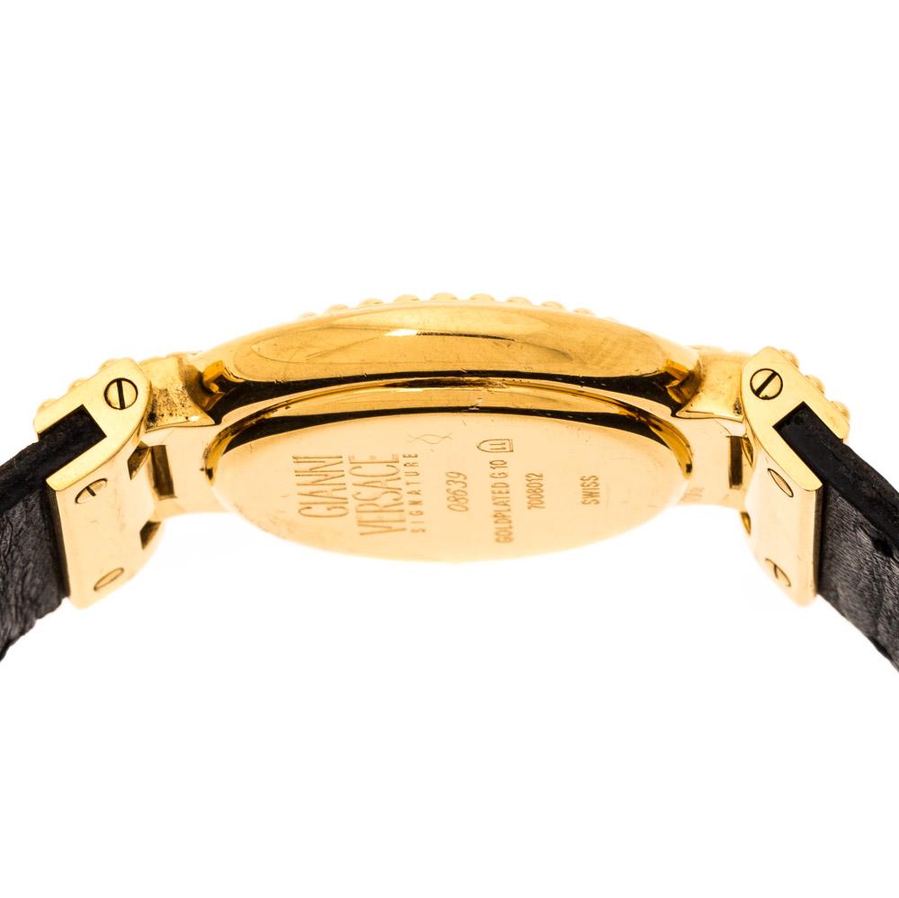 Contemporary Gianni Versace Signature Medusa Gold Plated Leather Women's Wristwatch 30MM