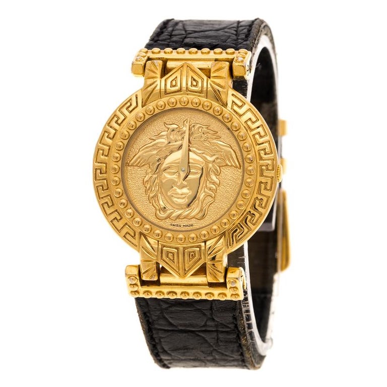 Gianni Versace Signature Medusa Gold Plated Leather Women's Wristwatch