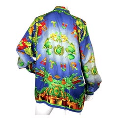 Gianni Versace Silk Autumn Nature Print Button-Up Shirt circa 1990s