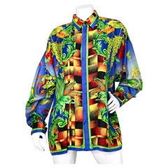 Gianni Versace Silk Autumn Nature Print Button-Up Shirt circa 1990s
