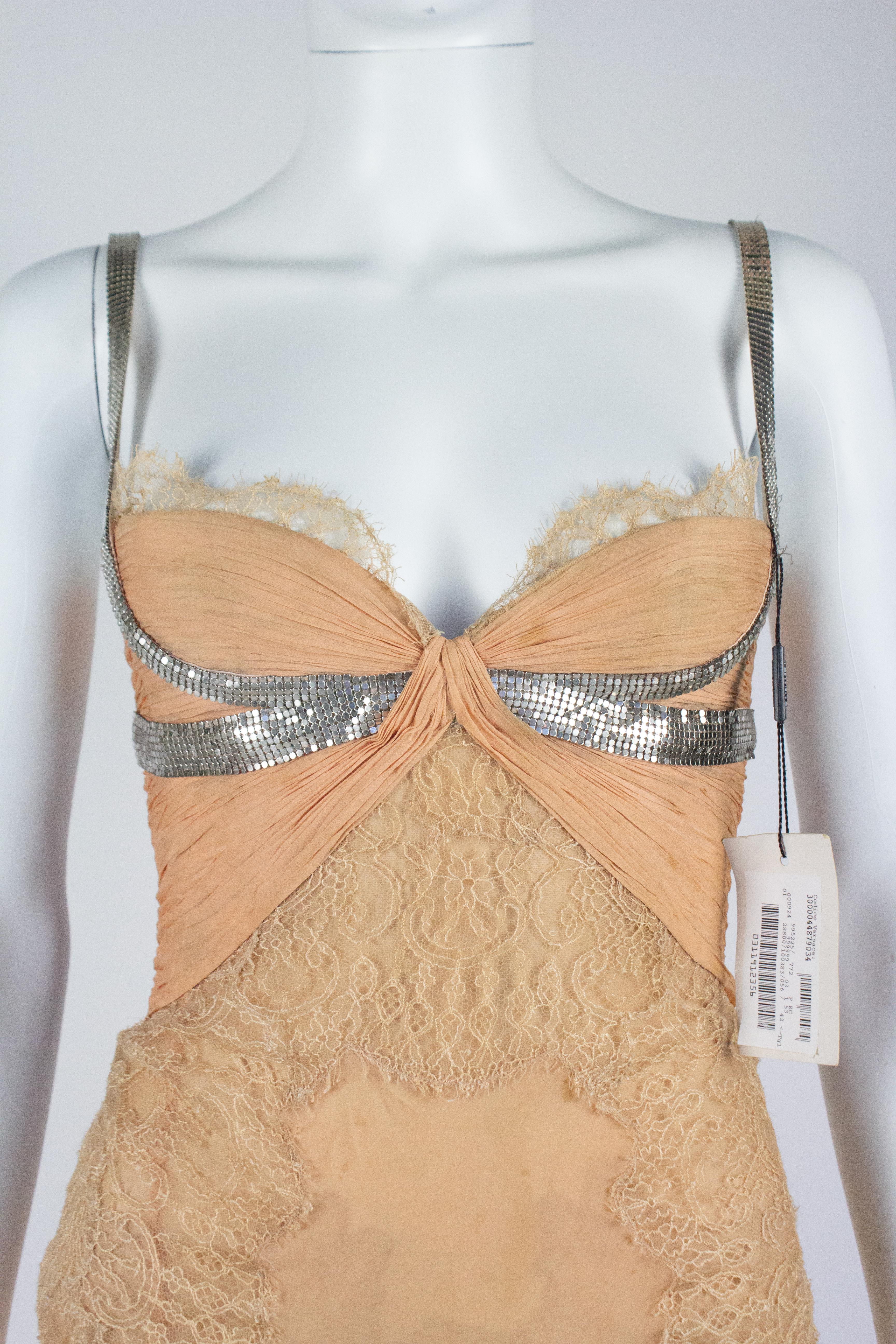 Beige Gianni Versace Silk Dress, S/S 2003 For Sale