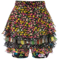Gianni Versace silk floral printed ruffled skirt - shorts, S/S 1993 