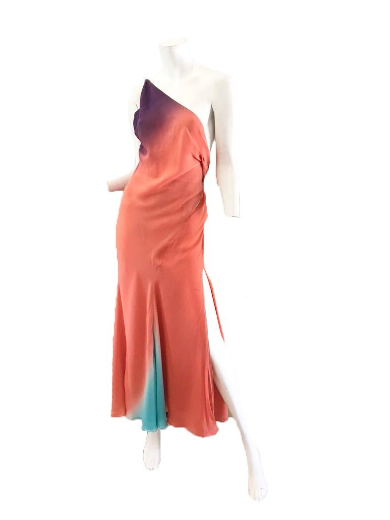 Orange Gianni Versace silk one shoulder gown