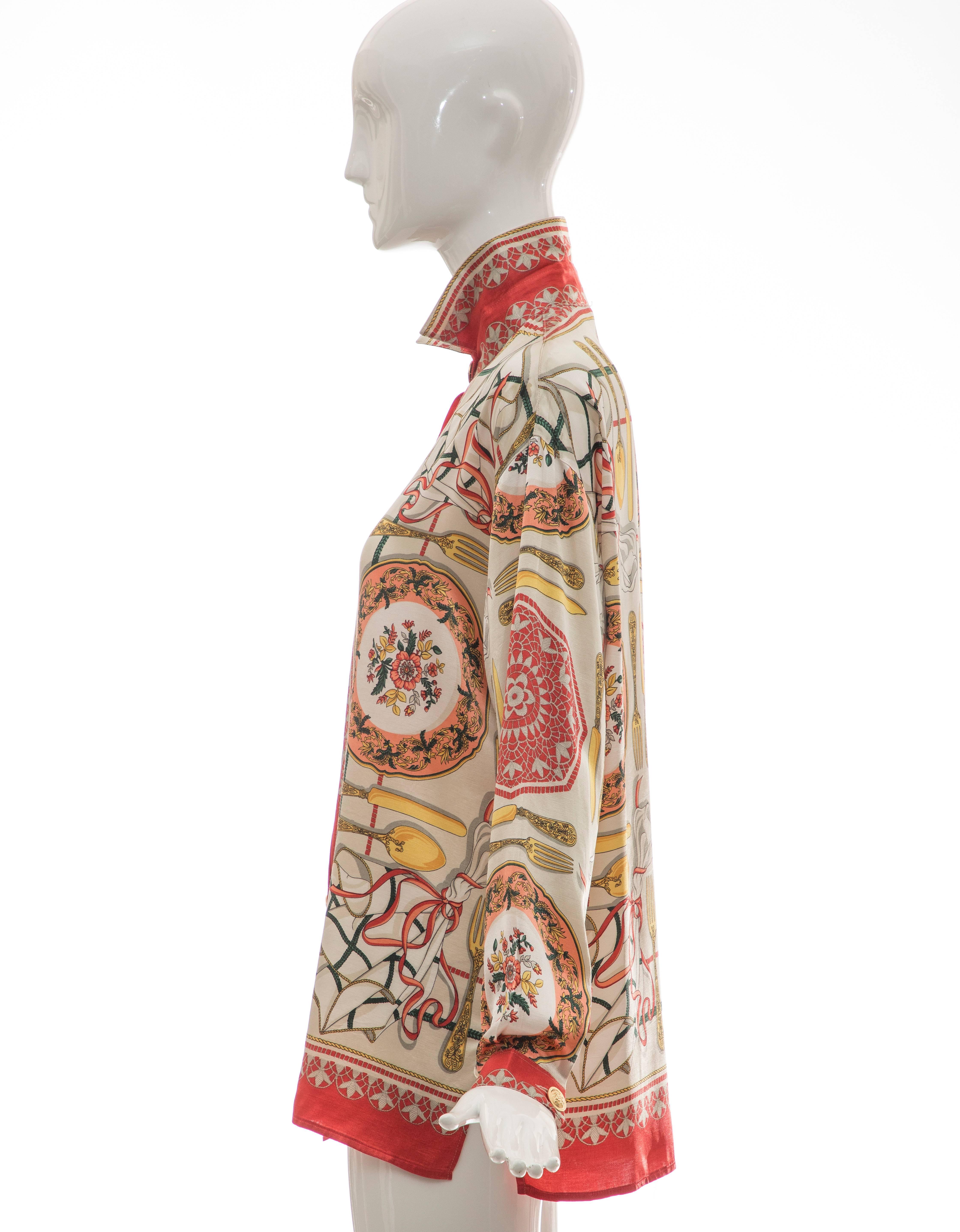 Gianni Versace Silk Printed Dinner Service Blouse, Circa 1990s 3