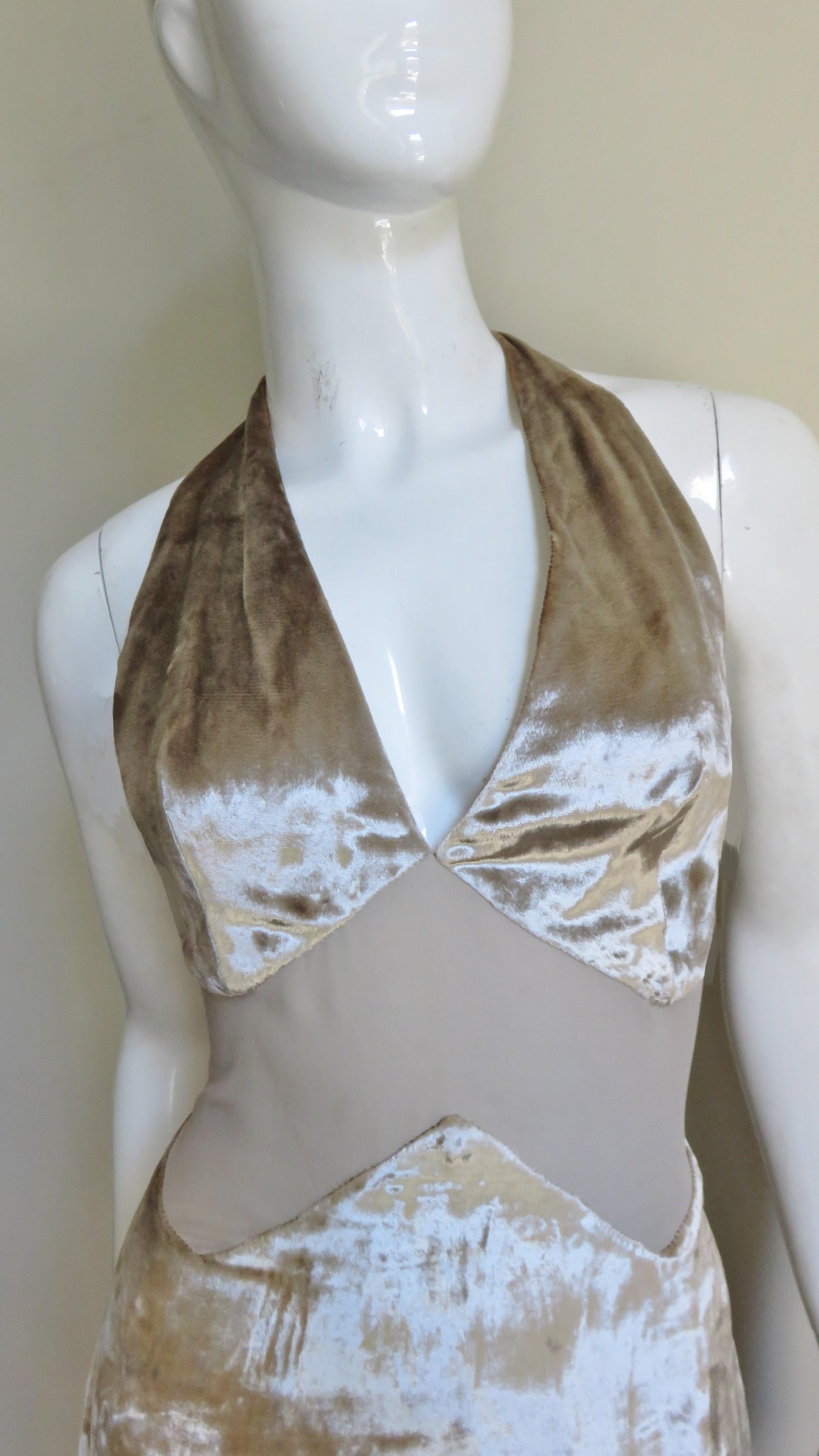 Gianni Versace Silk Sheer Waist Plunge Halter Dress In Good Condition In Water Mill, NY
