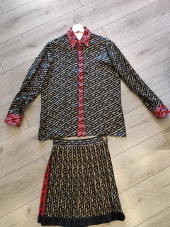 Gianni Versace Contemporary Silk Skirt and Shirt Set, Size 36, Women's