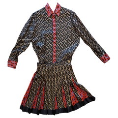 Gianni Versace Contemporary Silk Skirt and Shirt Set, Size 36, Women's