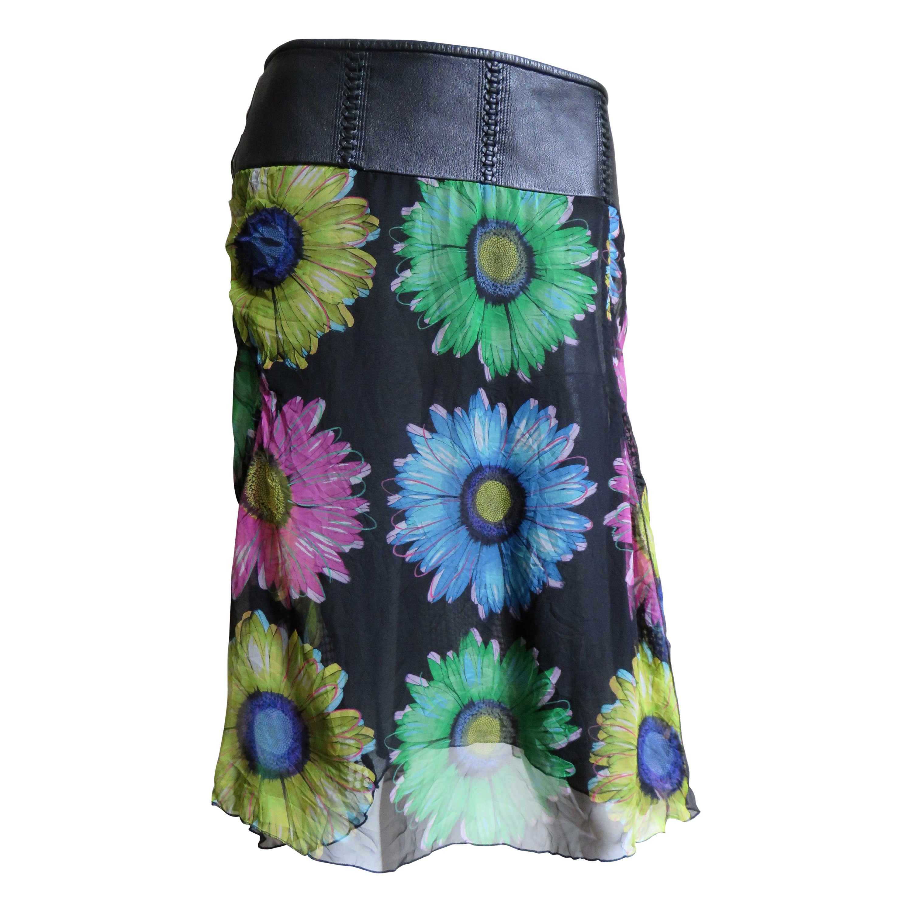 Gianni Versace Gonna in seta con fascia in pelle anni '90
