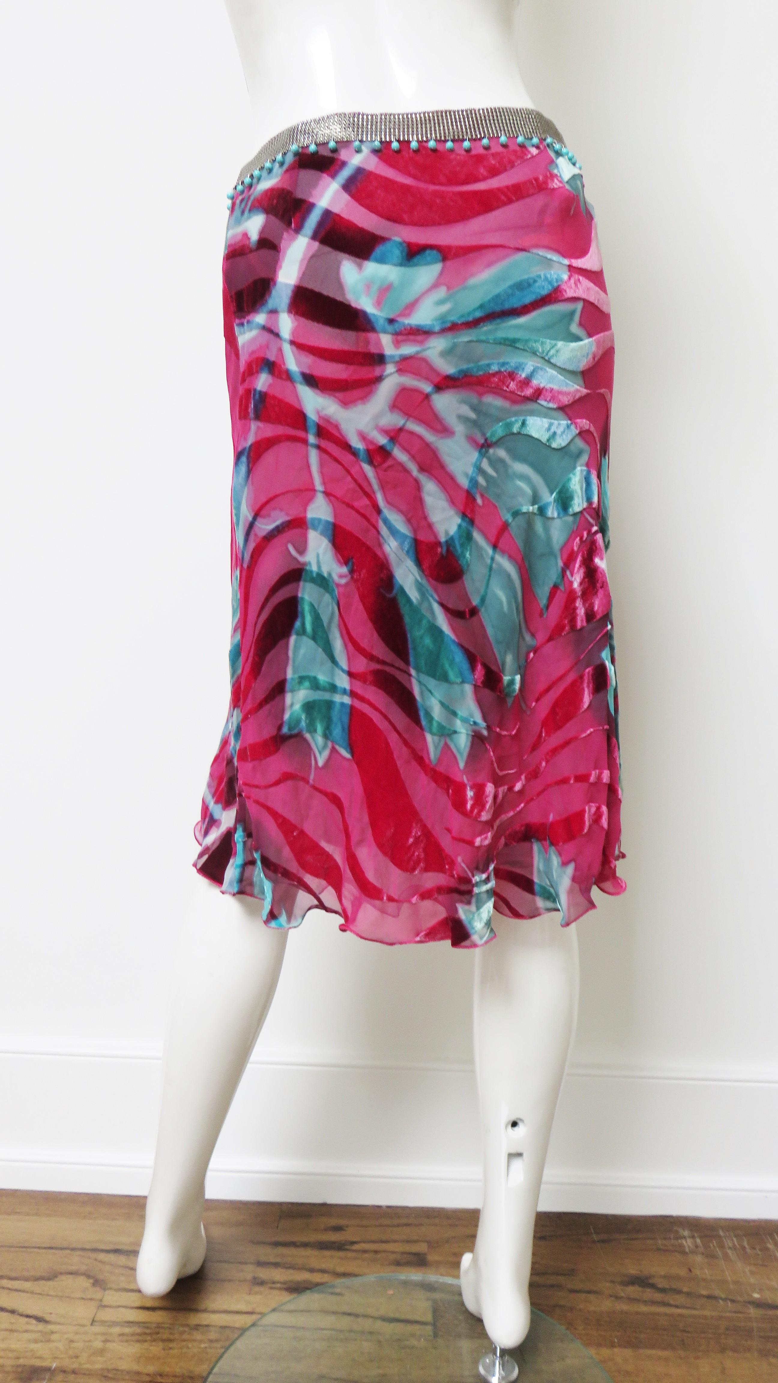 Gianni Versace Silk Velvet Skirt with Chainmail Beaded Waist For Sale 6