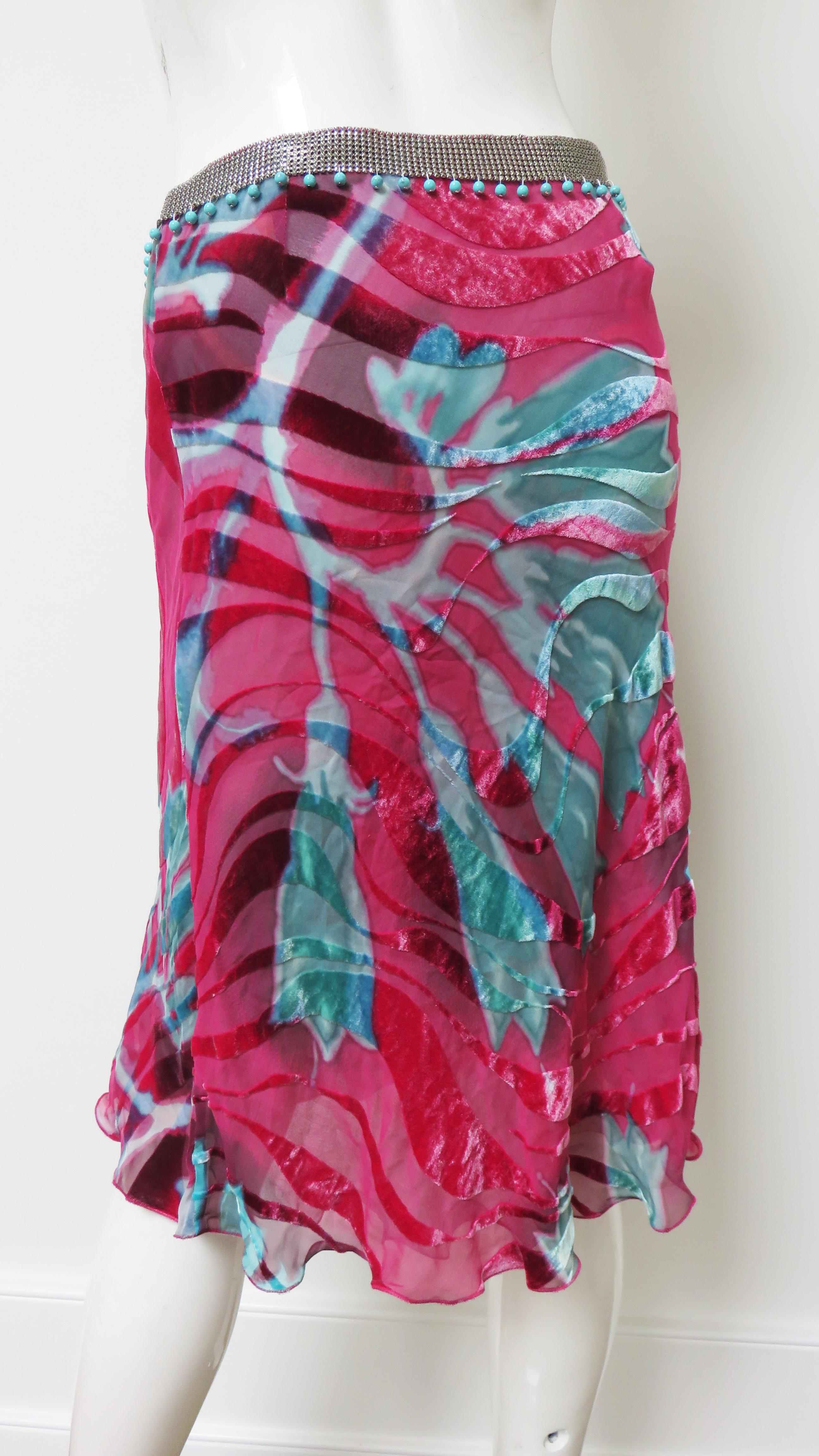 Gianni Versace Silk Velvet Skirt with Chainmail Beaded Waist For Sale 7