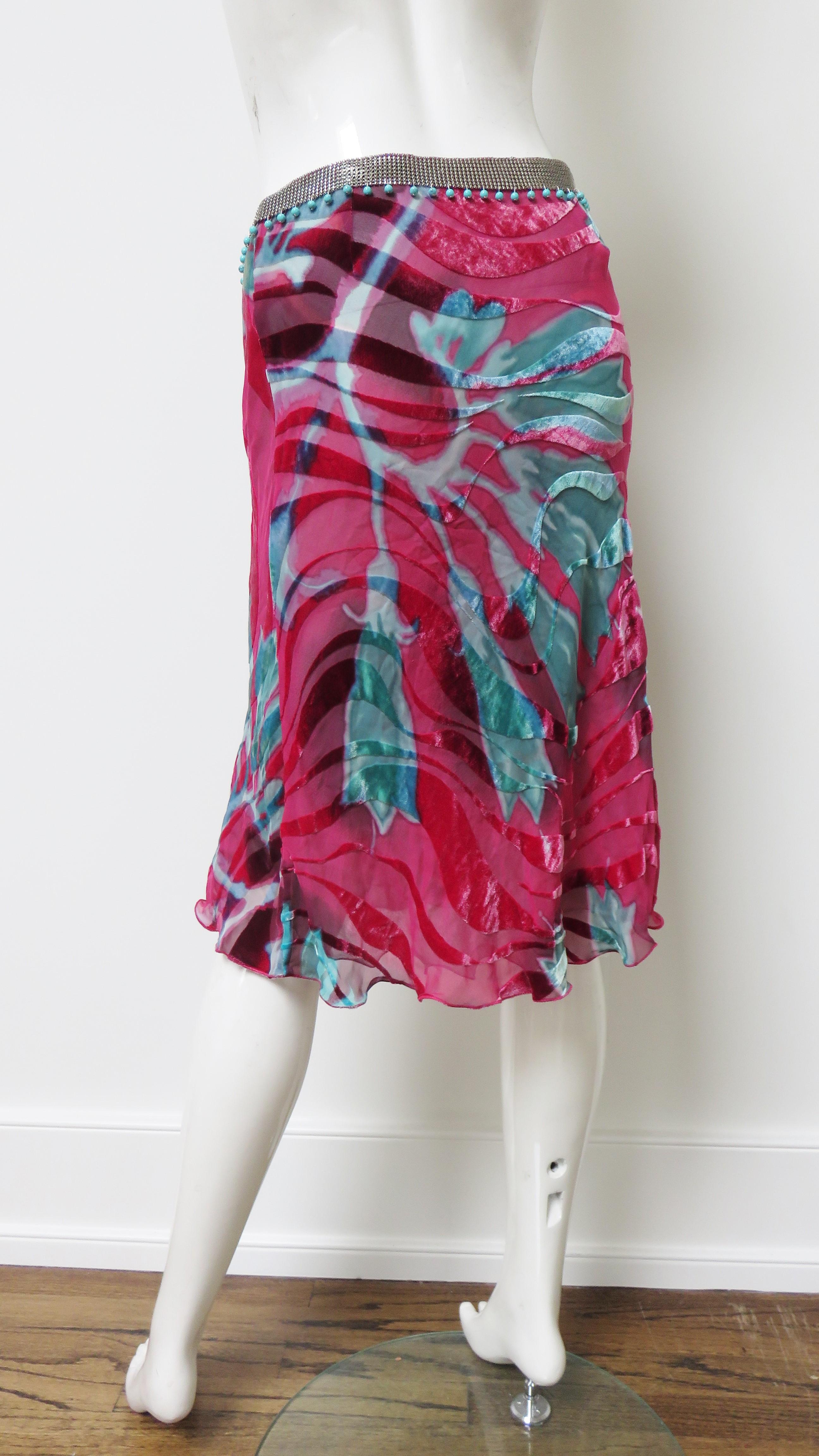 Gianni Versace Silk Velvet Skirt with Chainmail Beaded Waist For Sale 10