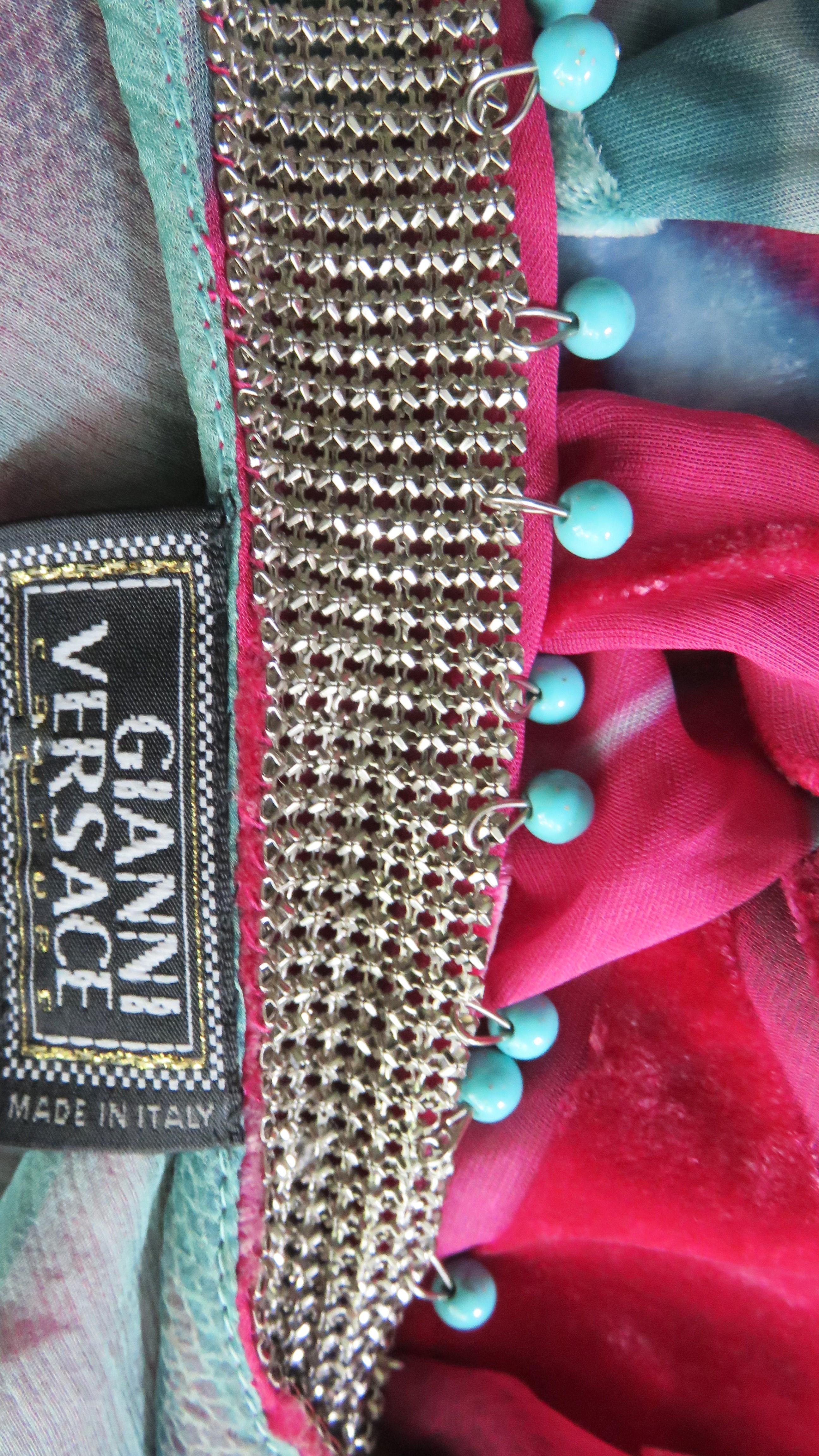 Gianni Versace Silk Velvet Skirt with Chainmail Beaded Waist For Sale 11