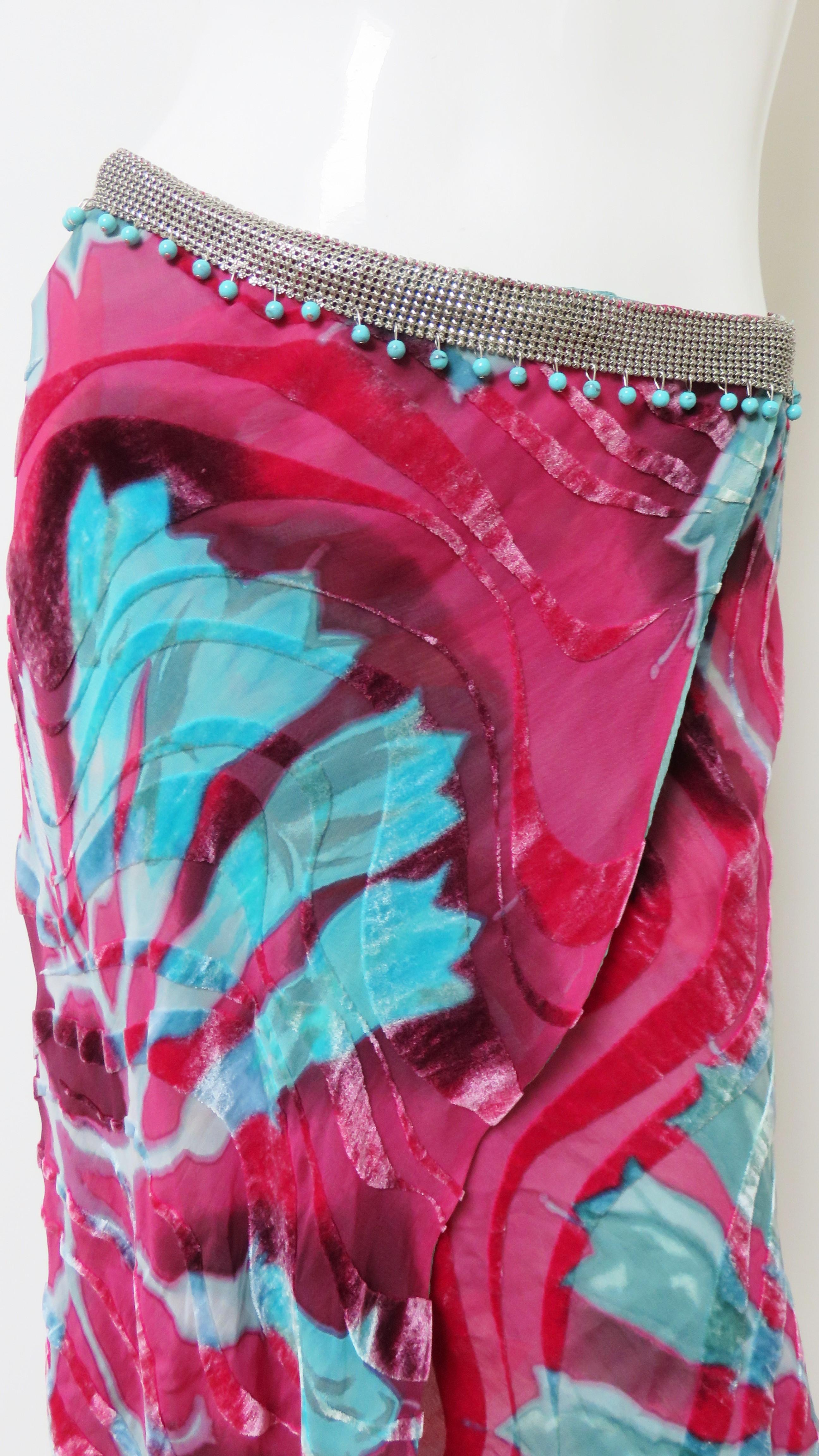Women's Gianni Versace Silk Velvet Skirt with Chainmail Beaded Waist For Sale