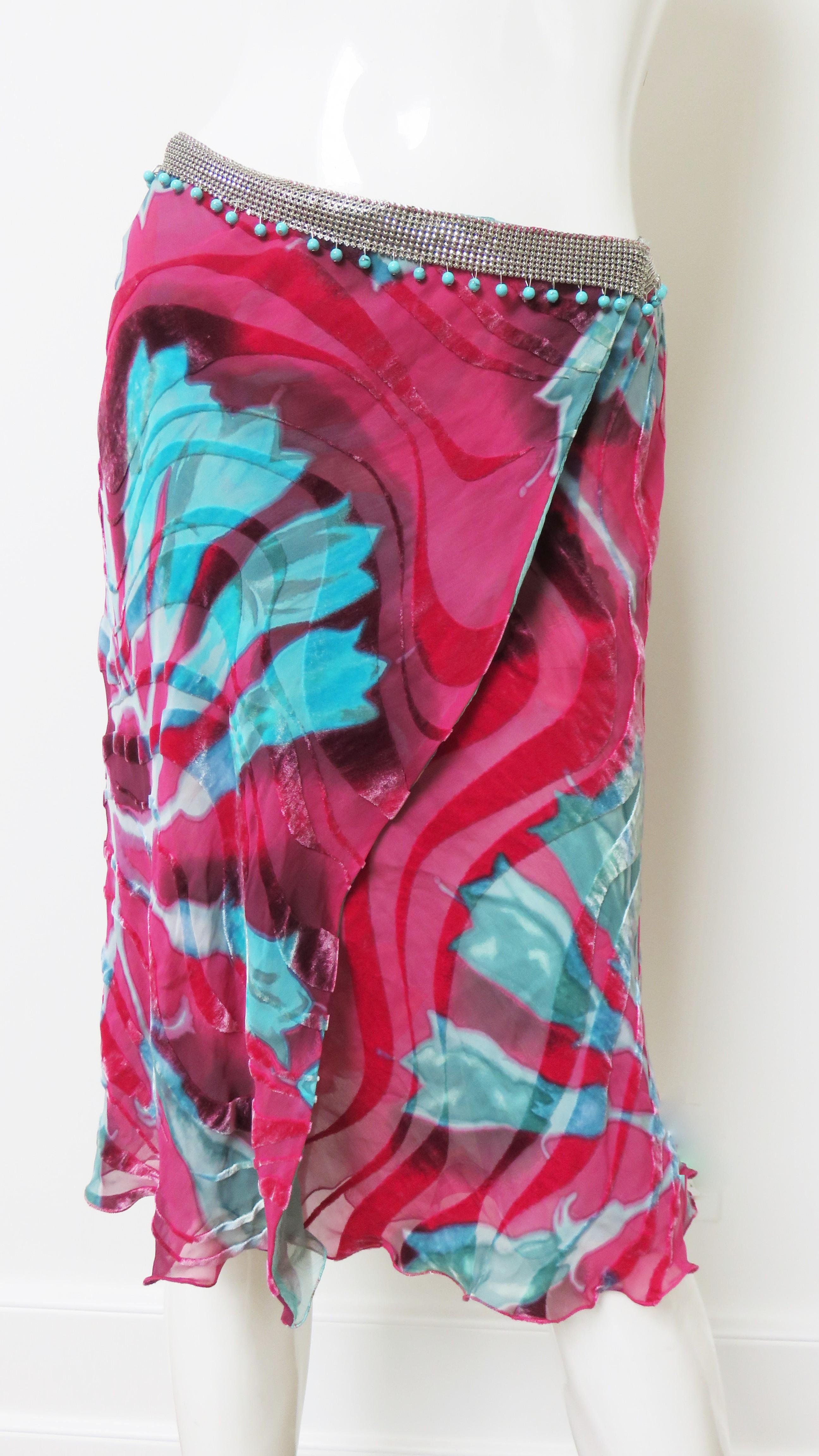 Gianni Versace Silk Velvet Skirt with Chainmail Beaded Waist For Sale 1