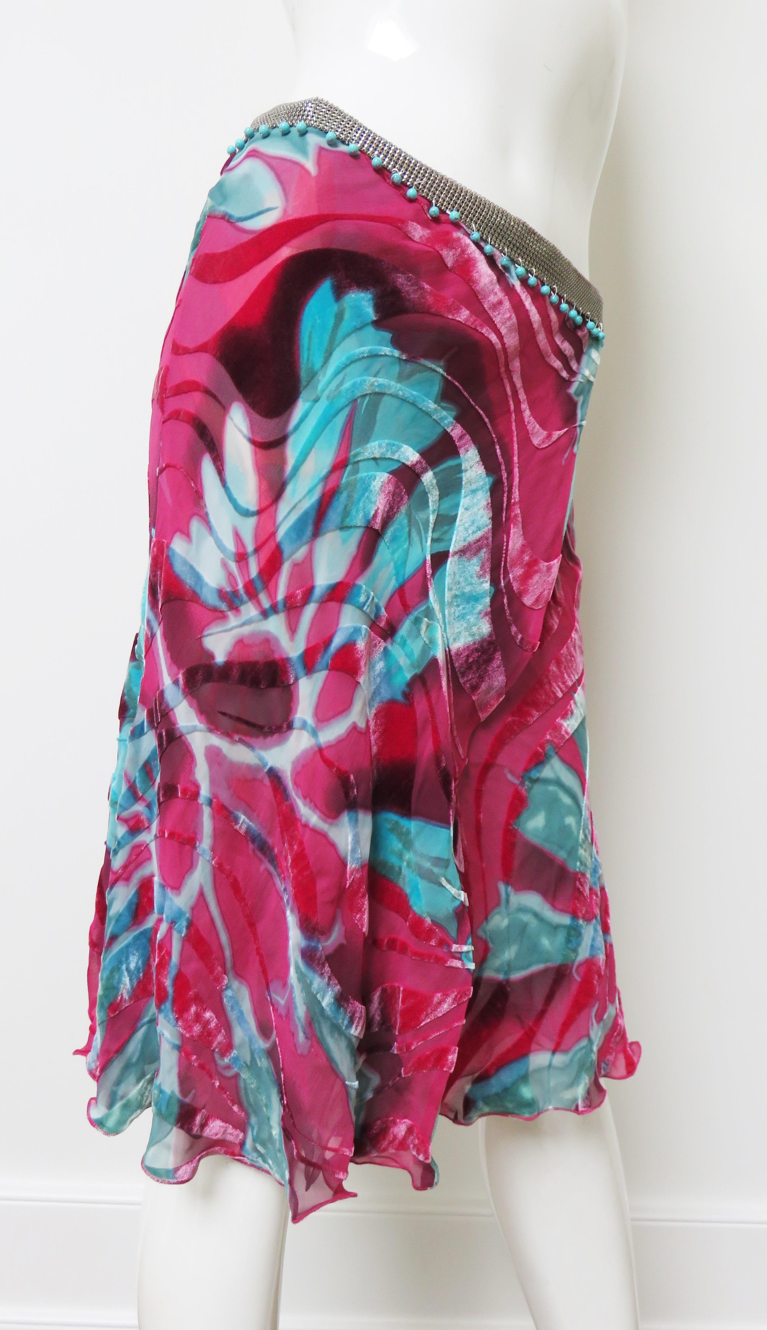 Gianni Versace Silk Velvet Skirt with Chainmail Beaded Waist For Sale 2