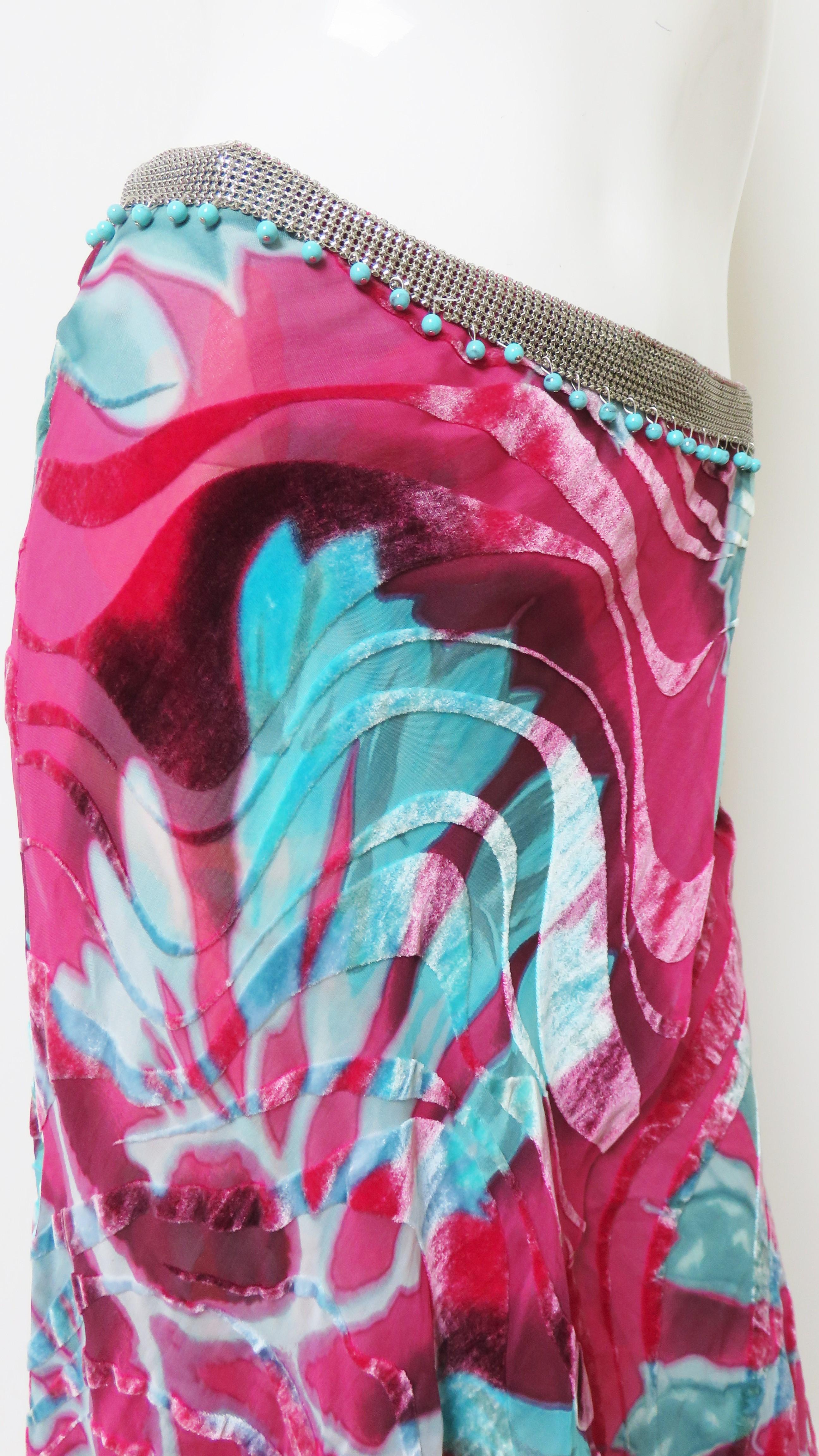 Gianni Versace Silk Velvet Skirt with Chainmail Beaded Waist For Sale 3