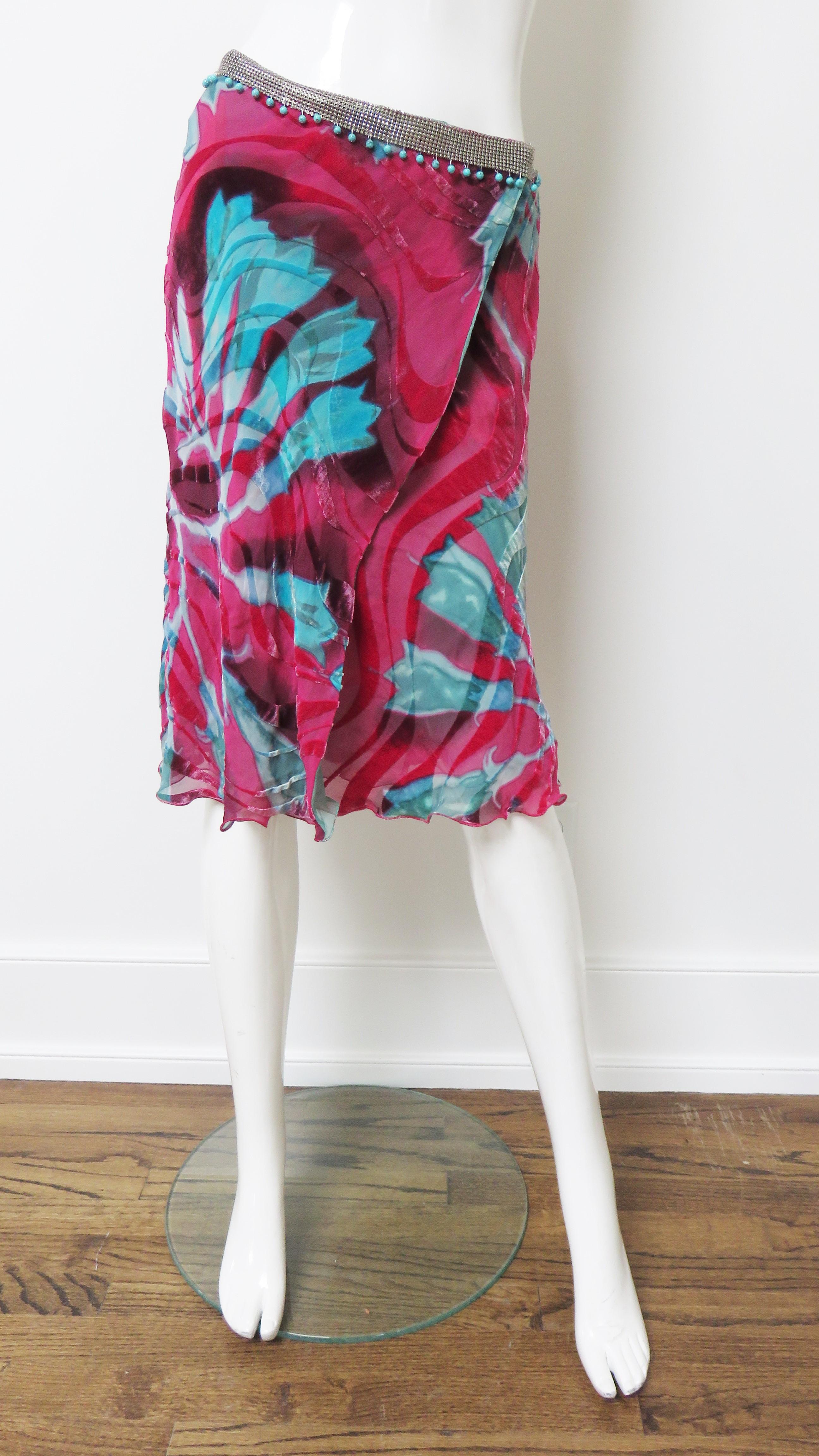 Gianni Versace Silk Velvet Skirt with Chainmail Beaded Waist For Sale 5