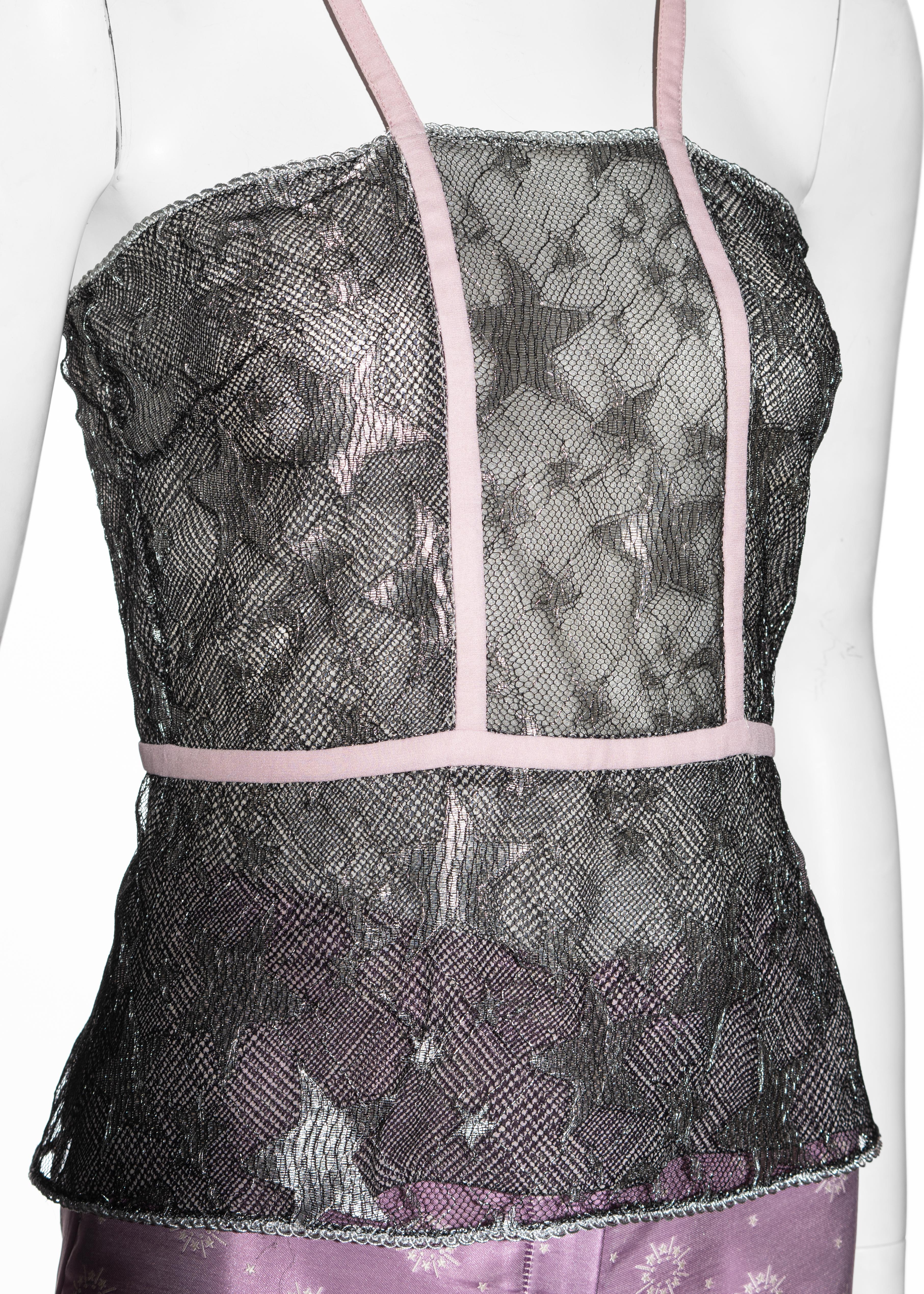 Women's Gianni Versace silver and pink vest and hot pants set, ss 1998