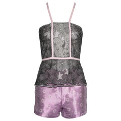 Vintage Gianni Versace silver and pink vest and hot pants set, ss 1998