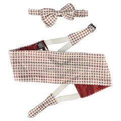 Gianni Versace Silver Burgundy Quadri Set papillon di seta