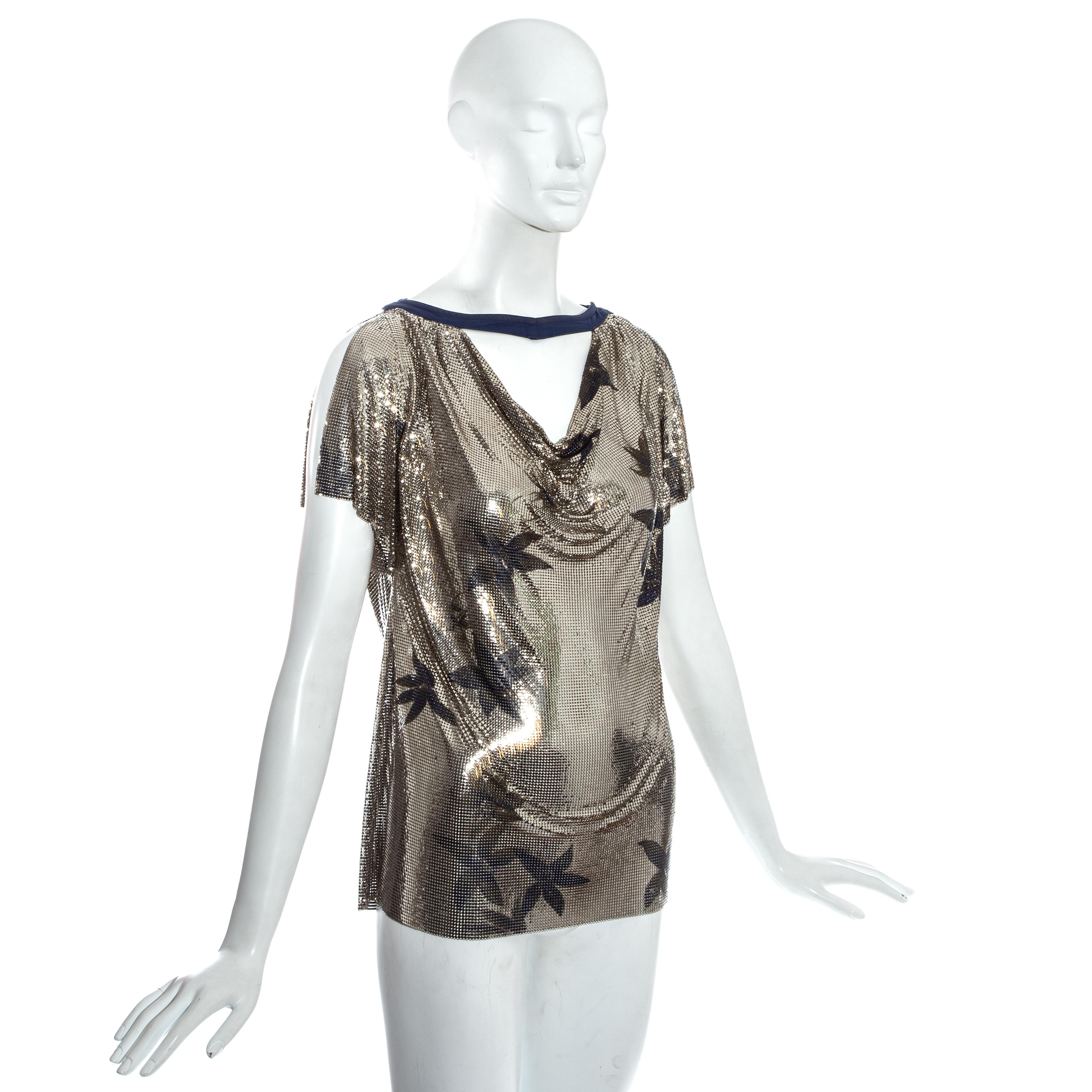 Argento Gianni Versace - Top da sera in maglia d'argento con stampa floreale, fw 1983 in vendita