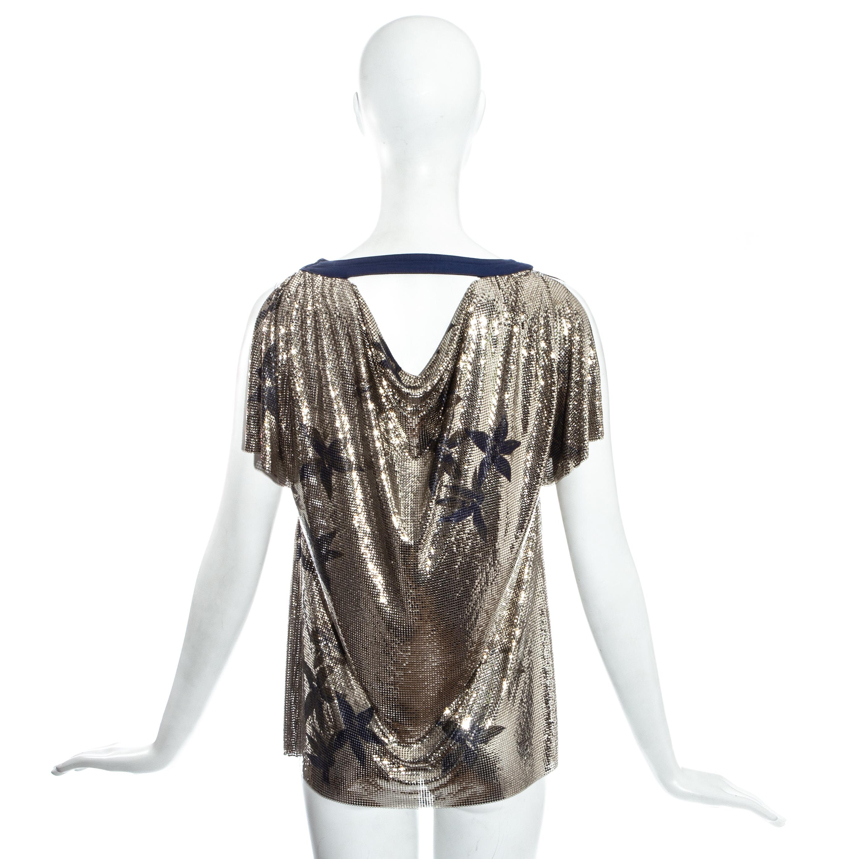 Silver Gianni Versace silver chainmail evening top with floral print, fw 1983 For Sale