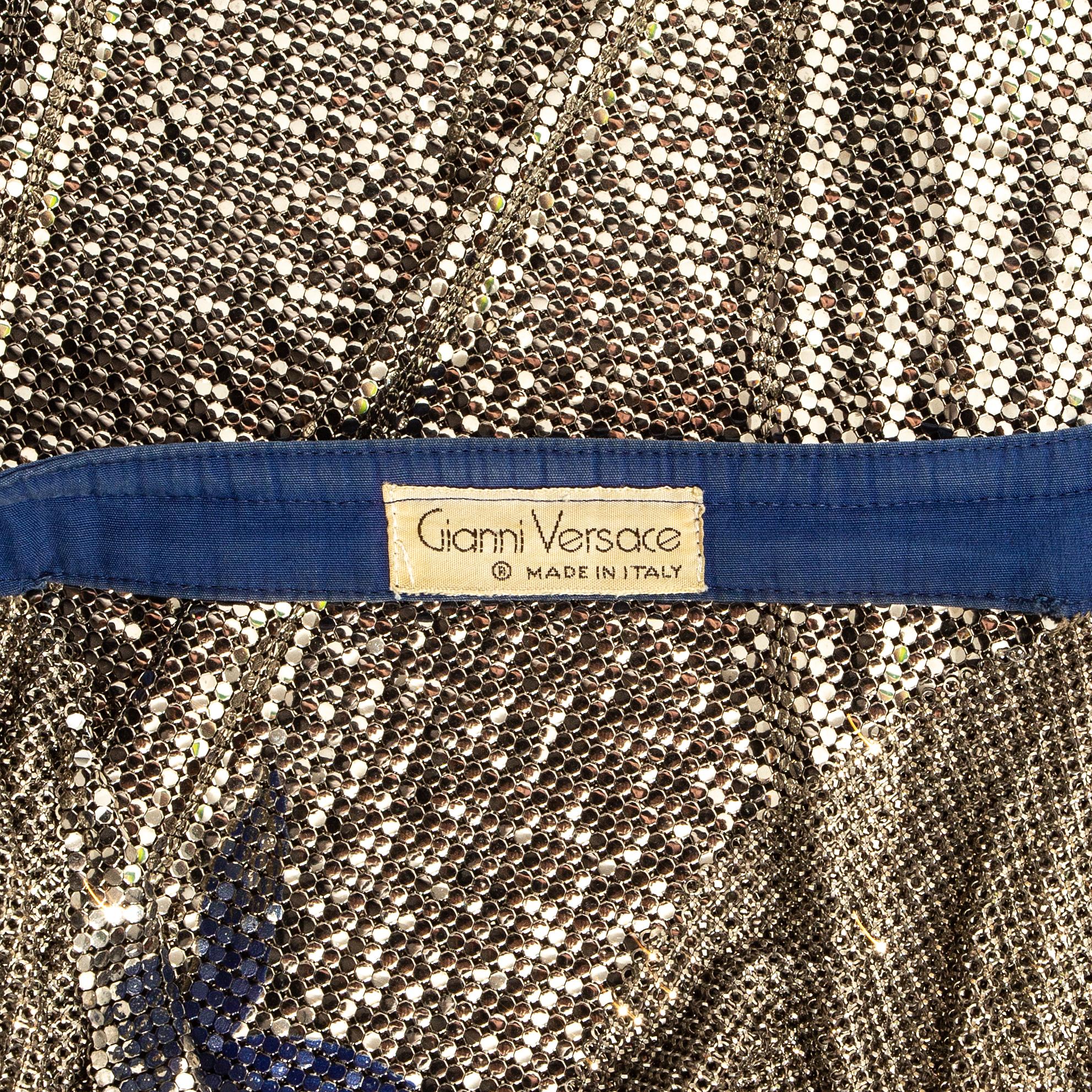 Gianni Versace silver chainmail evening top with floral print, fw 1983 In Good Condition For Sale In London, GB