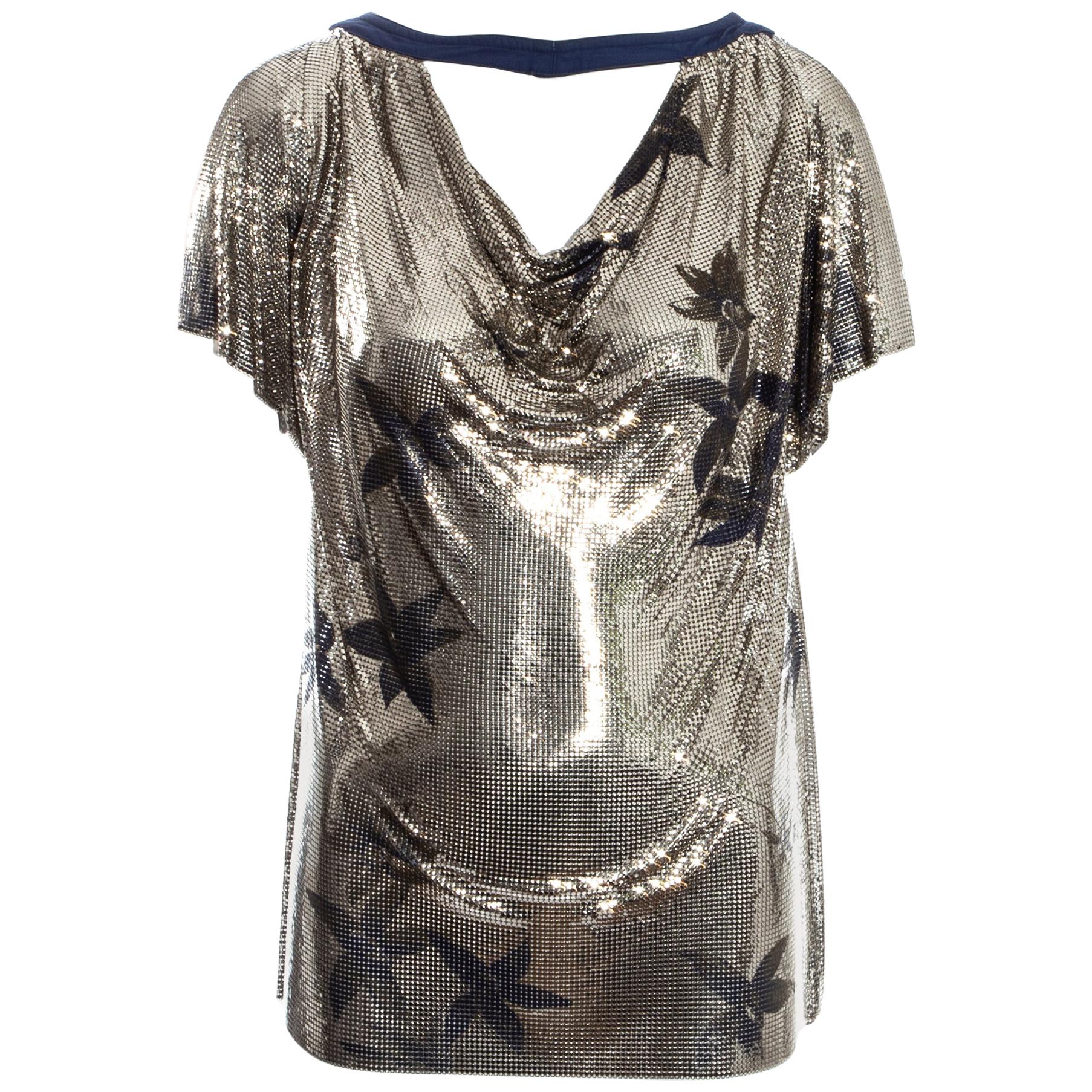 Gianni Versace silver chainmail evening top with floral print, fw 1983