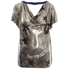 Retro Gianni Versace silver chainmail evening top with floral print, fw 1983