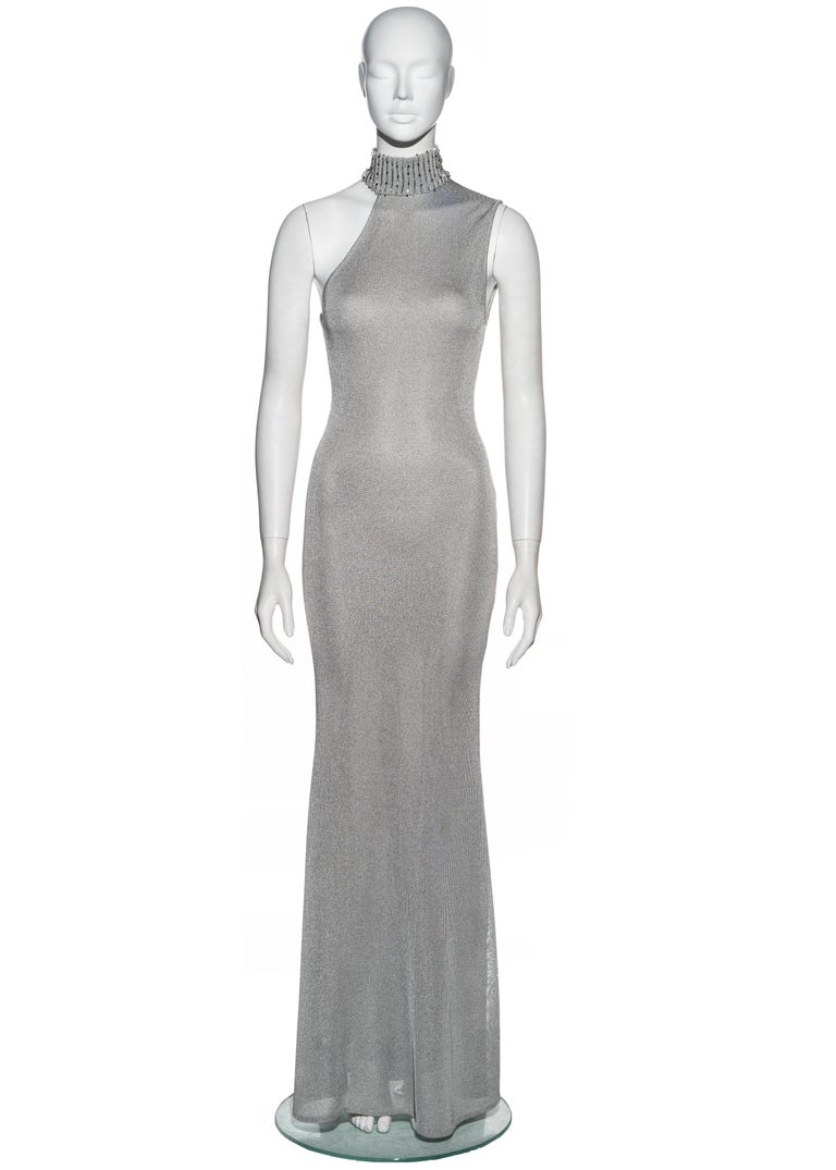 Gianni Versace silver knitted rayon evening dress, fw 1996 For Sale at ...