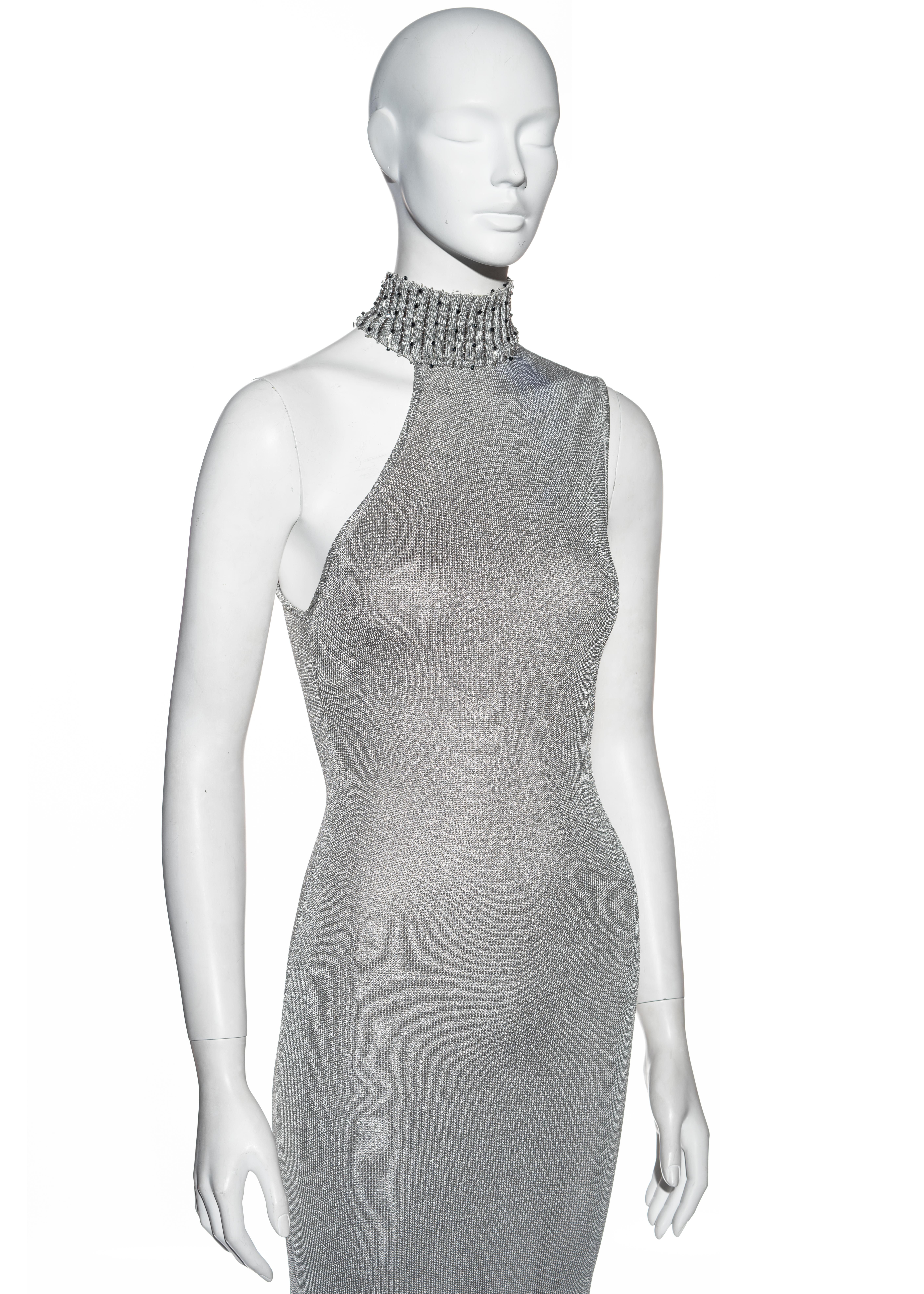 Women's Gianni Versace silver knitted rayon evening dress, fw 1996 For Sale
