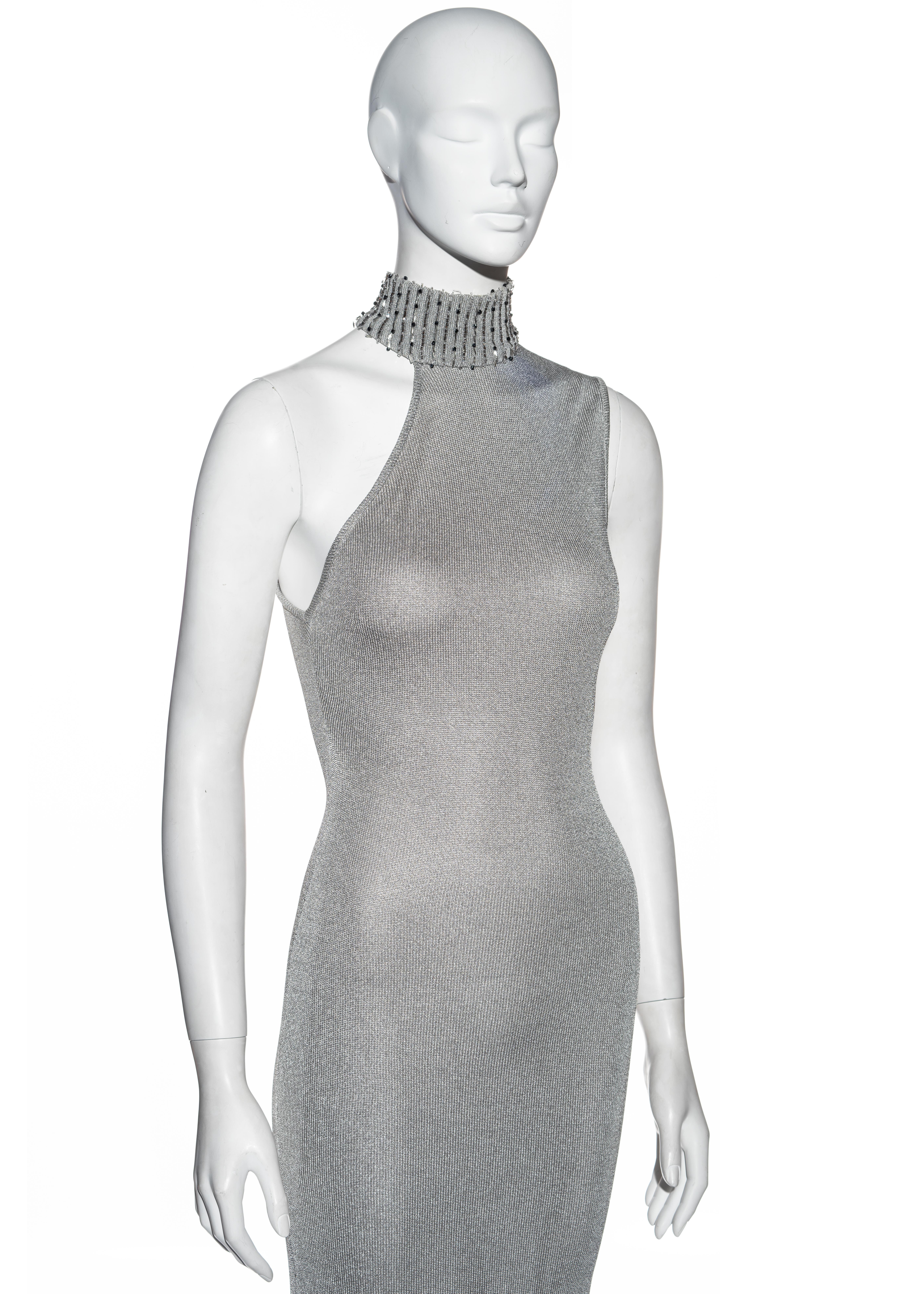 Gianni Versace silver knitted rayon evening dress, fw 1996 In Excellent Condition For Sale In London, GB