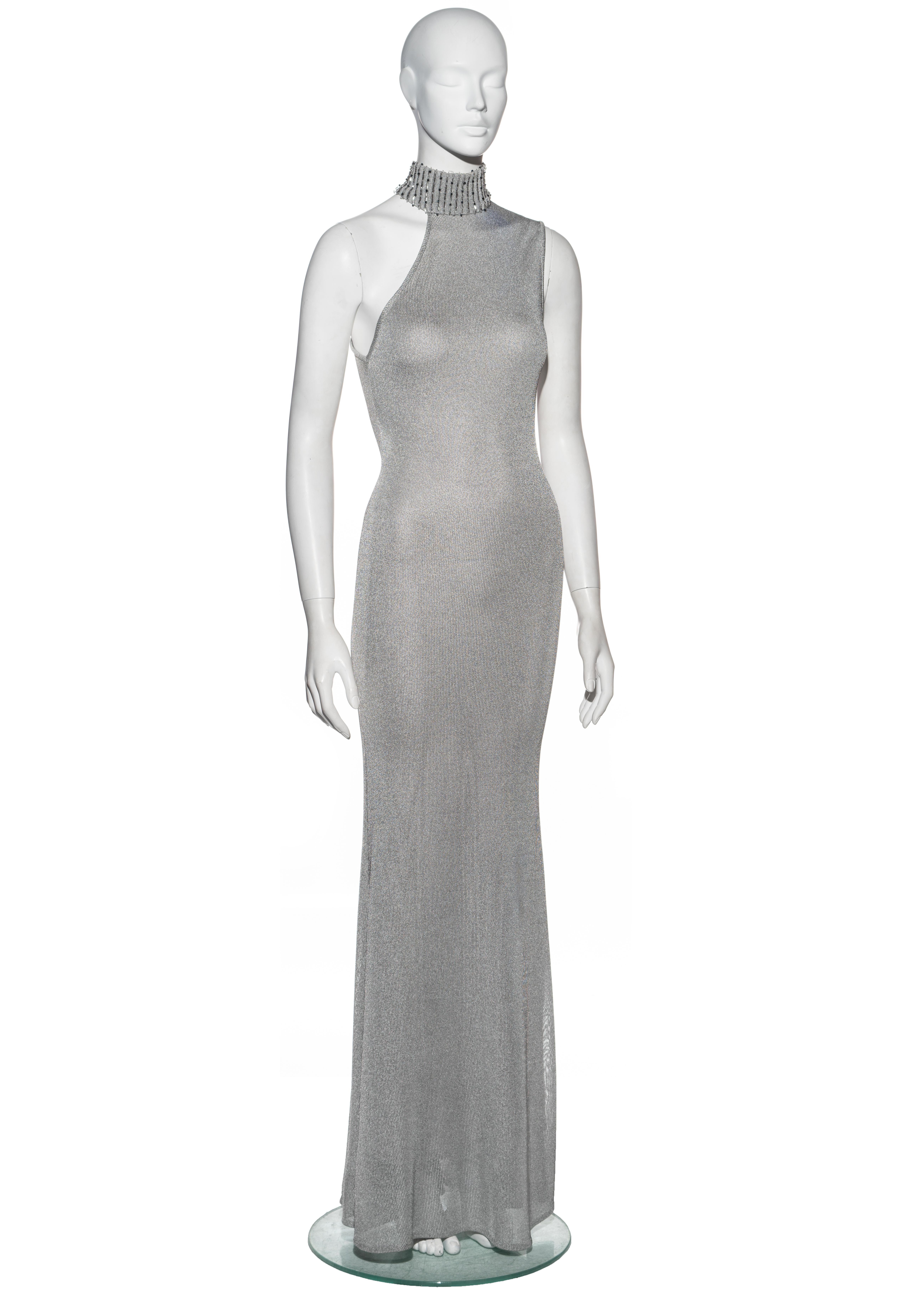 Gianni Versace silver knitted rayon evening dress, fw 1996 For Sale 1