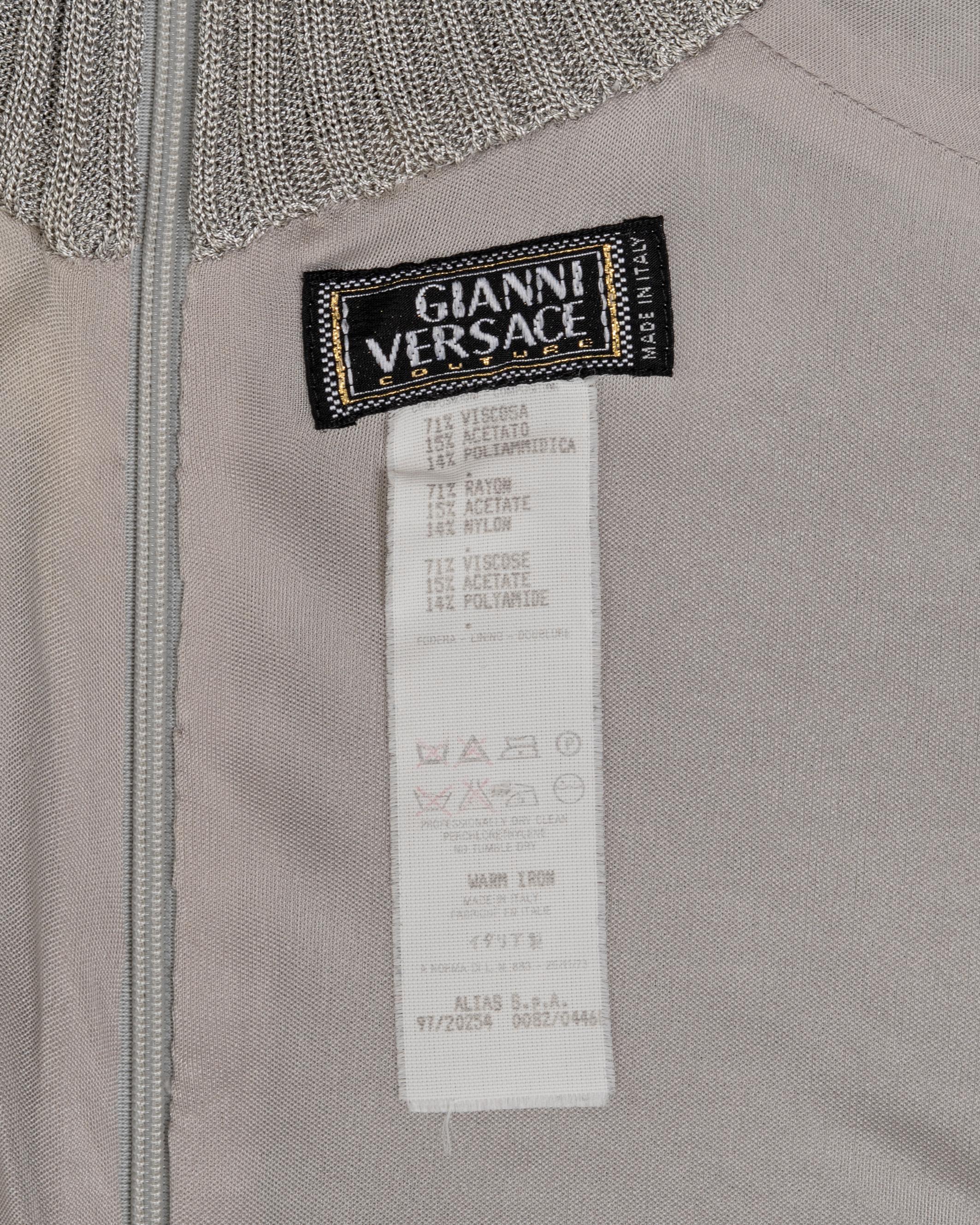 Robe de soirée en rayonne tricotée argentée Gianni Versace, A/H 1996 en vente 4